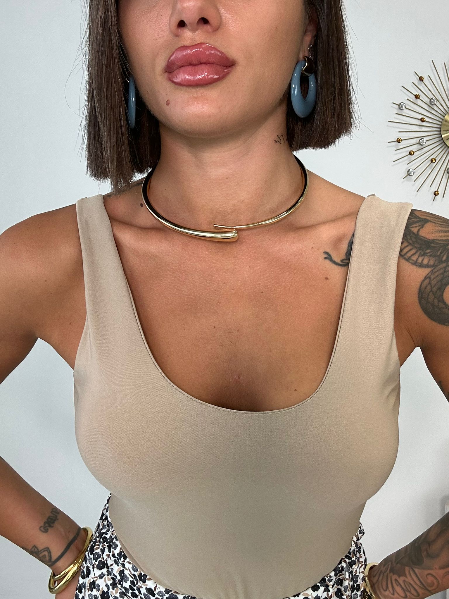 Body con coppe scollo rotondo - Beige