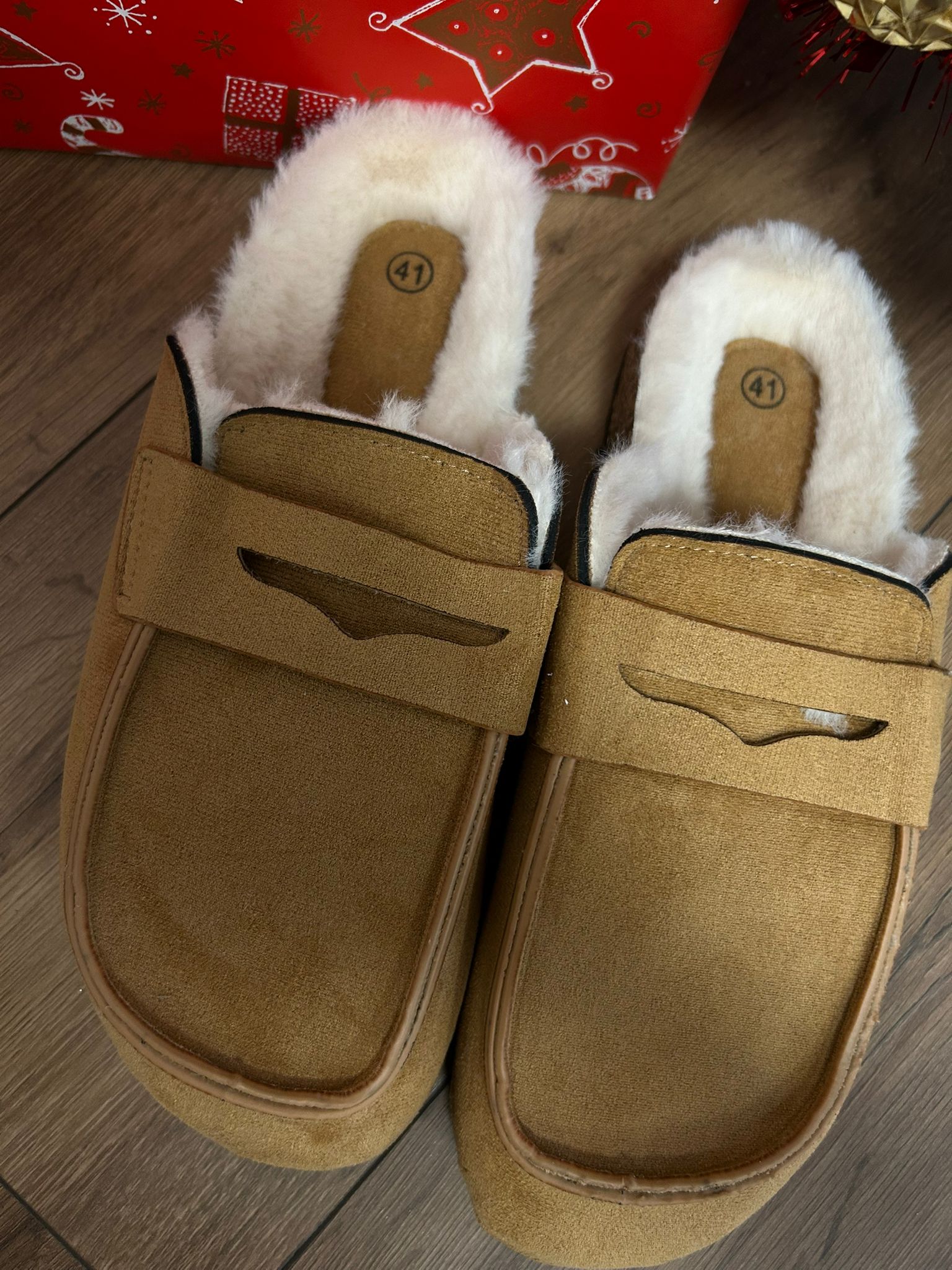 Slippers basse con ecopelliccia interna - Camel