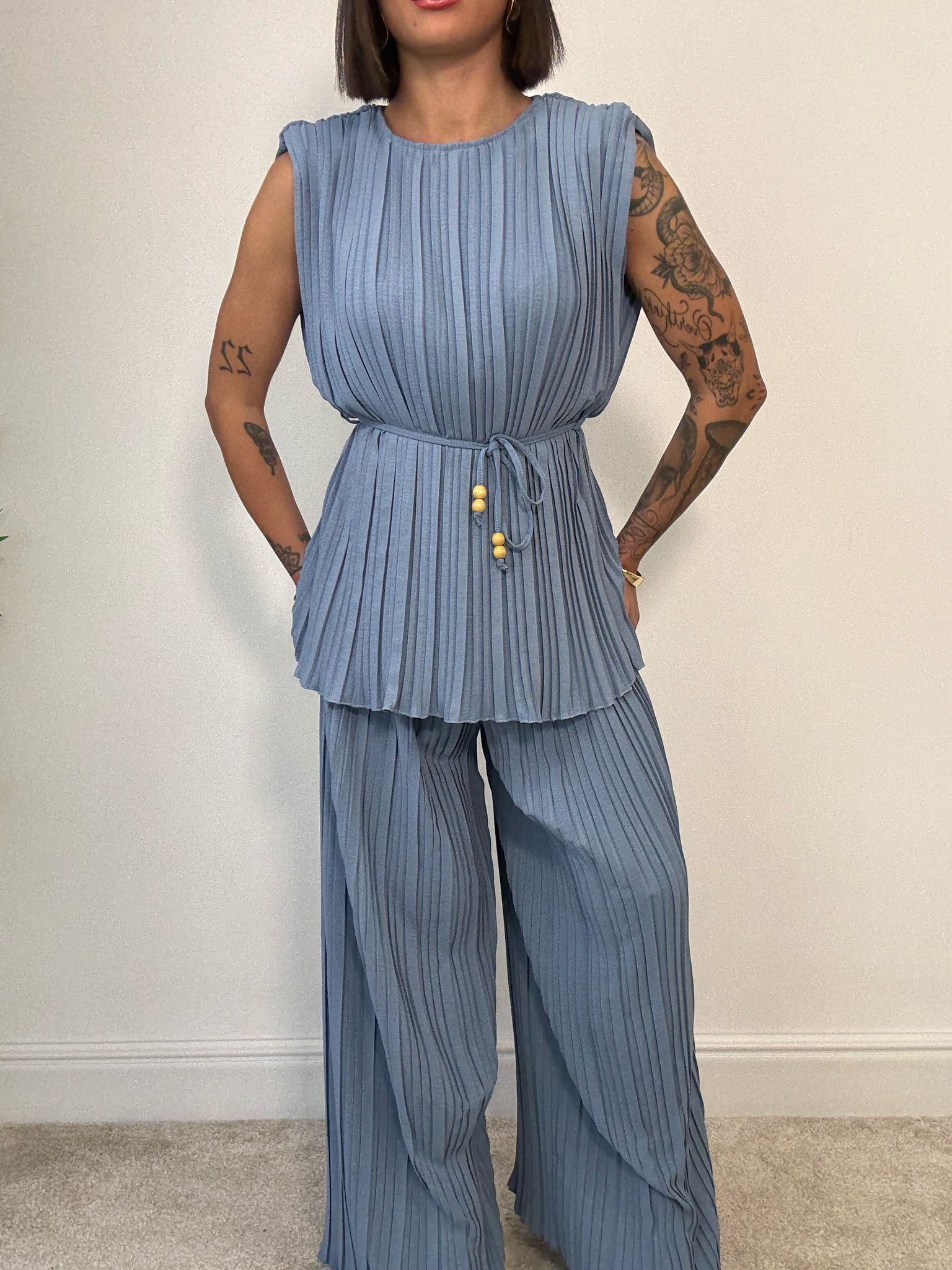 Coordinato Plissettato (Blusa + Pantalone) Carta da Zucchero