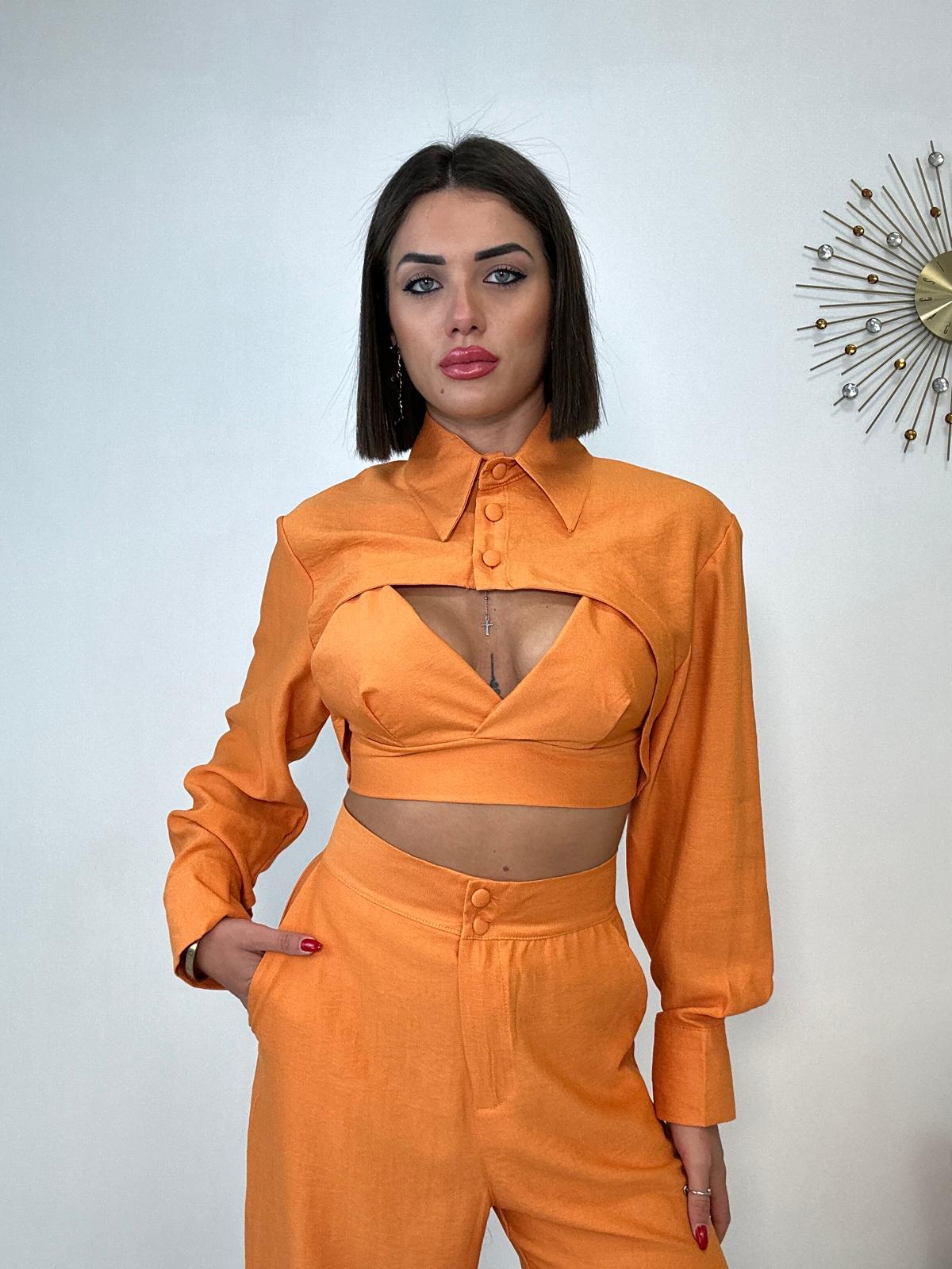 Coordinato Malibù (Camicetta Crop + Bralette + Pantalone) Arancione