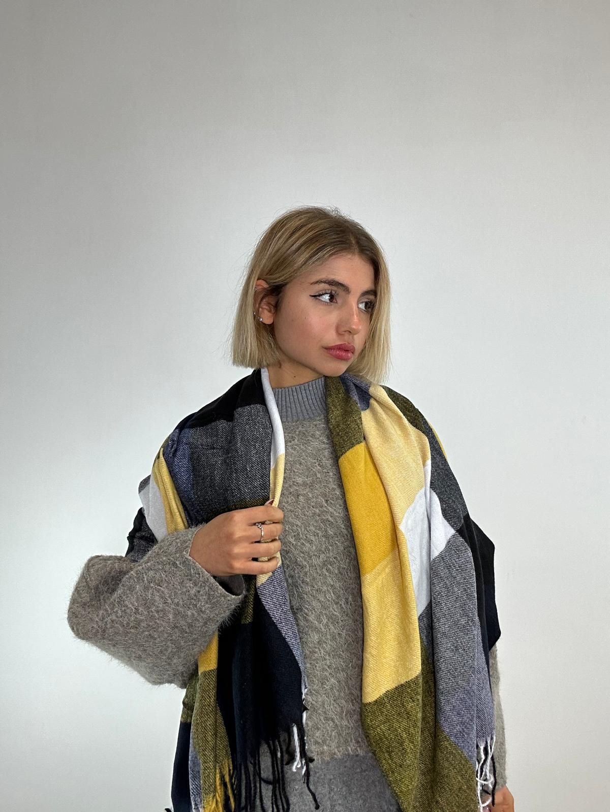 Sciarpa con frange - Giallo e Blu