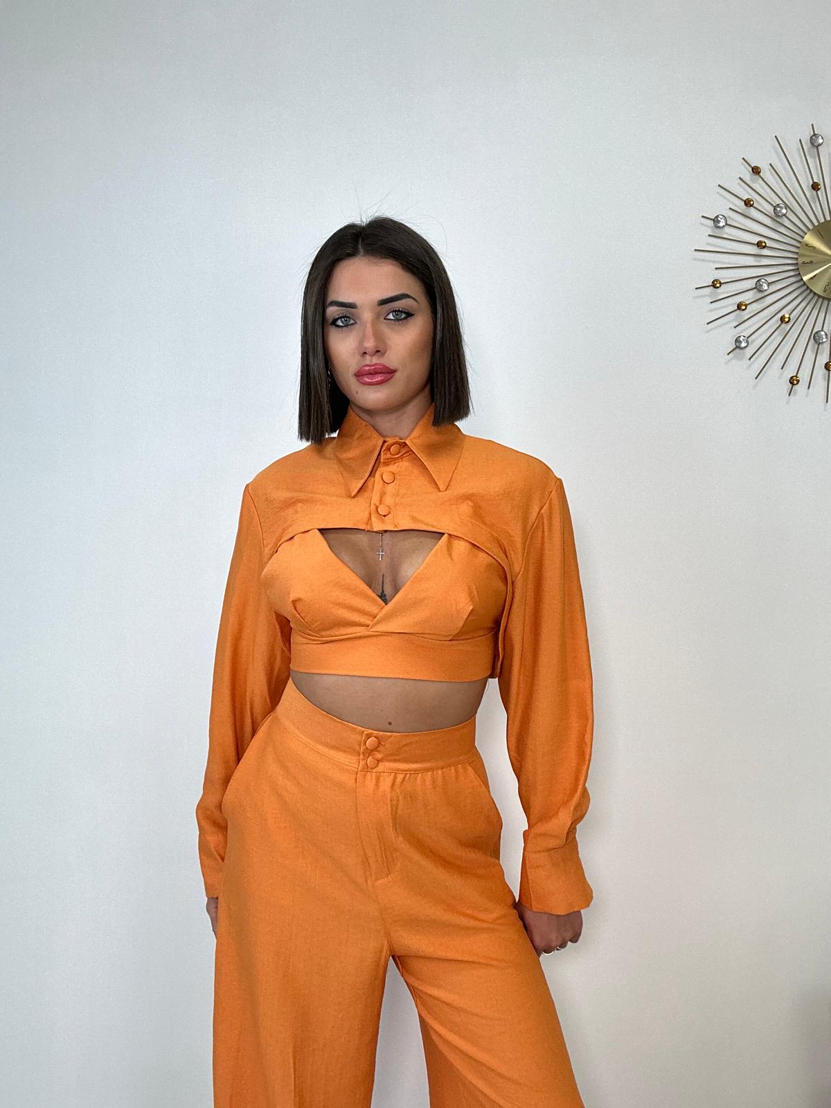 Coordinato Malibù (Camicetta Crop + Bralette + Pantalone) Arancione