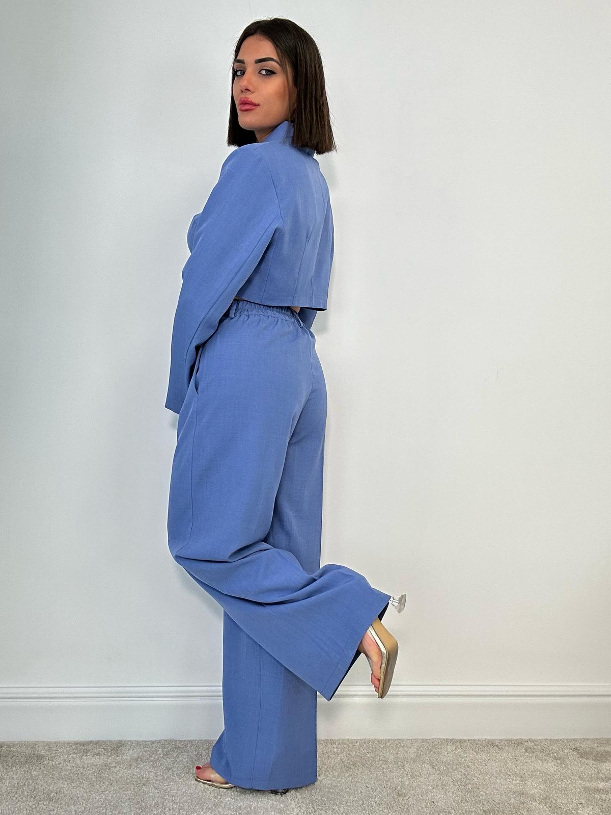 Coordinato Vittoria (Blazer Crop + Pantalone) Blu Denim
