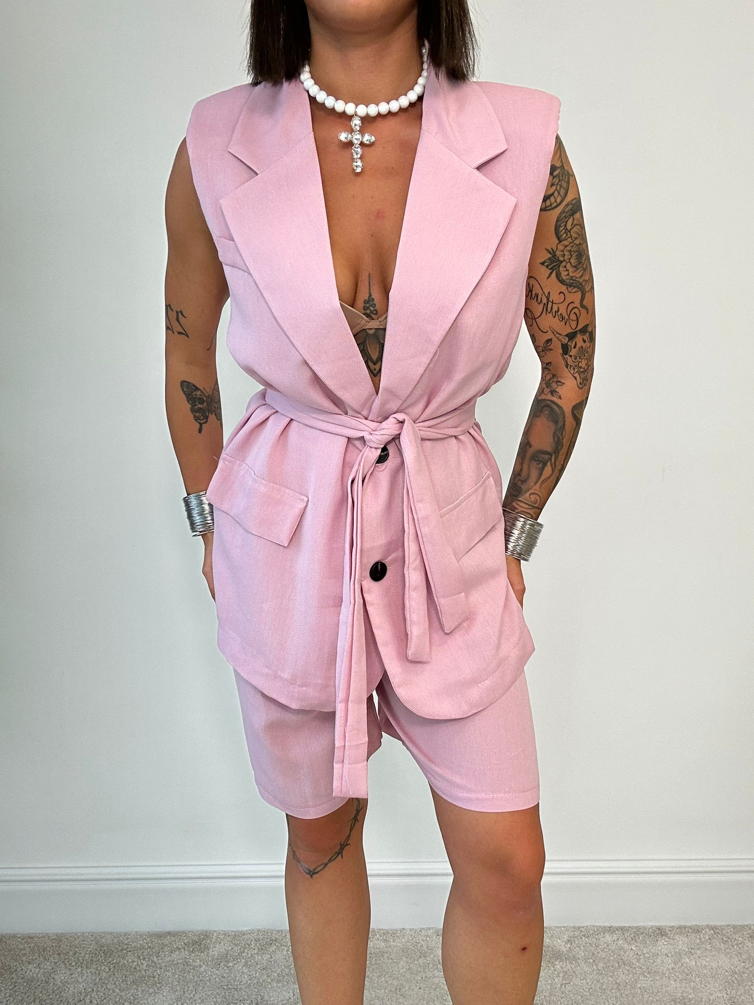 Coordinato Tropea (Blazer Smanicato + Bermuda) Rosa