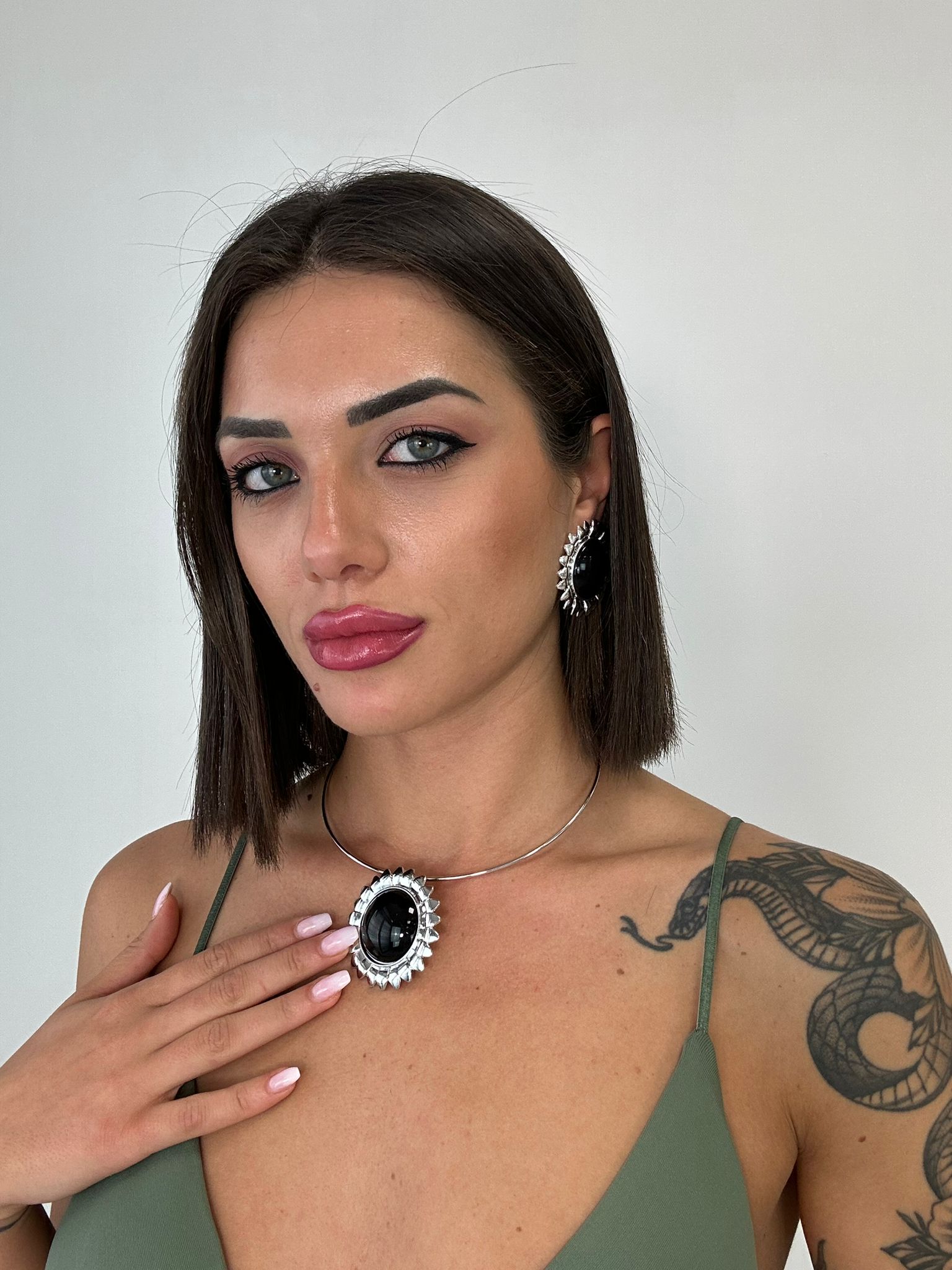 Collana + Orecchini Sole - Argento Pietra Nera