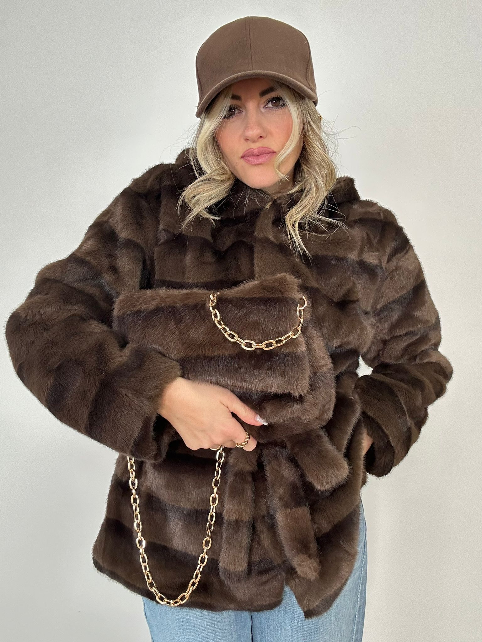 Borsa in eco pelliccia - Marrone