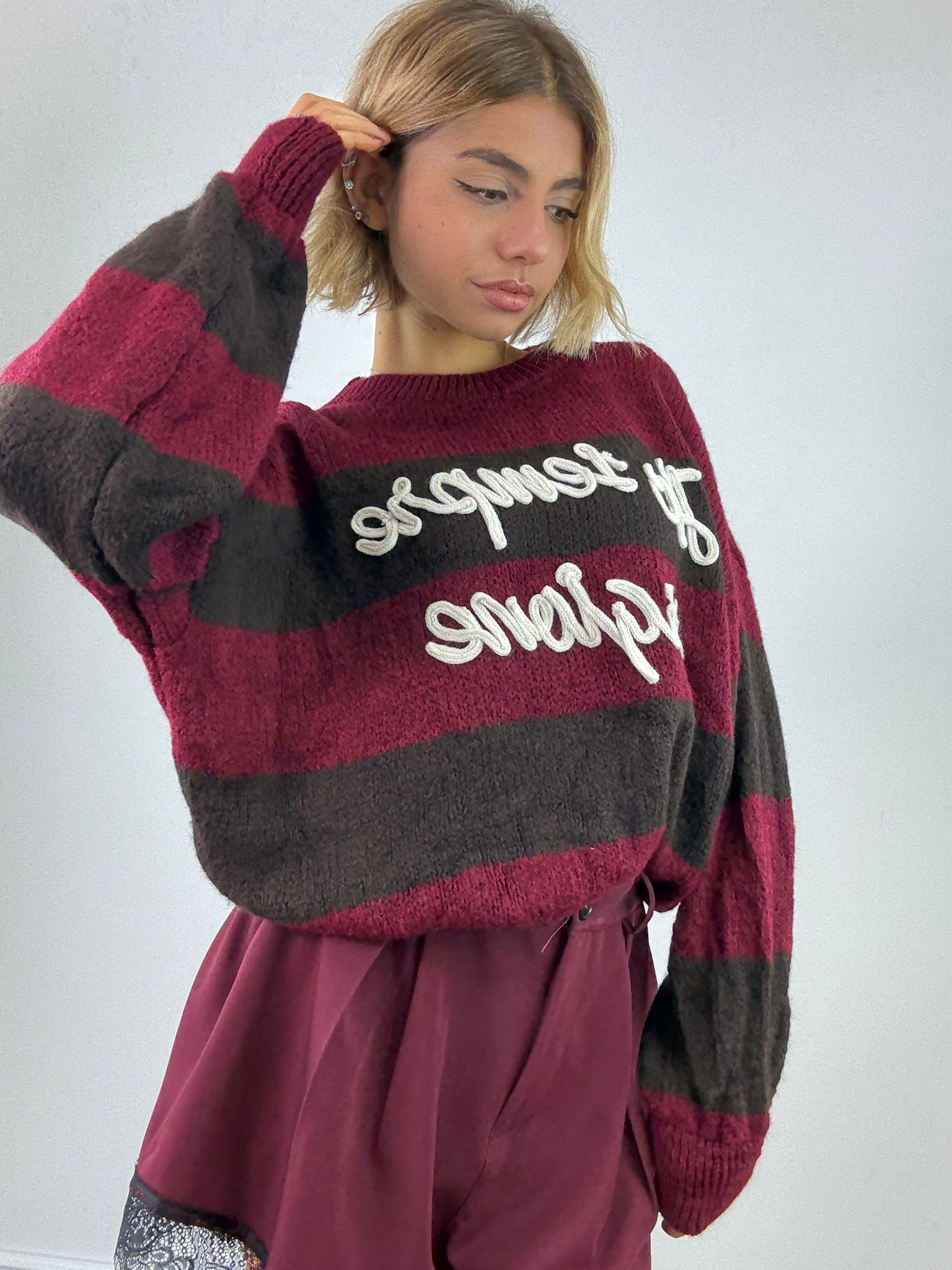 Maglione "Ho sempre ragione" A3130 - Bordeaux e Marrone