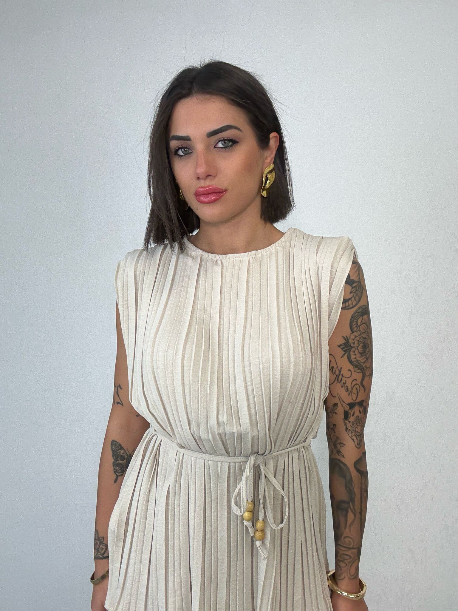 Coordinato Plissettato (Blusa + Pantalone) Beige