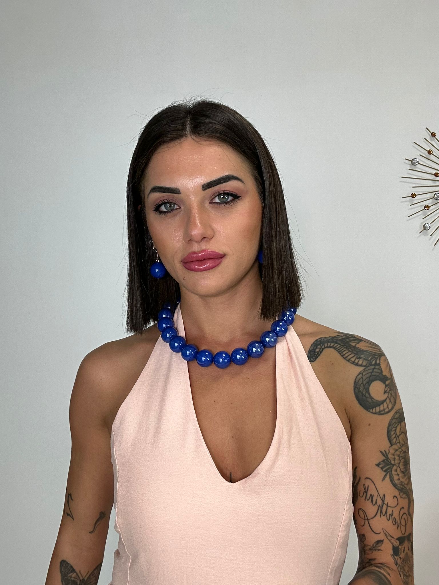 Collana + Orecchini a sfere - Blu