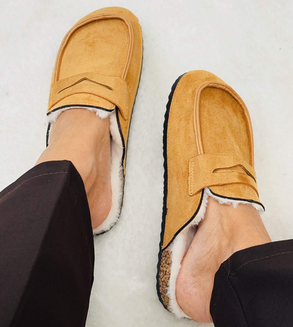 Slippers basse con ecopelliccia interna - Camel