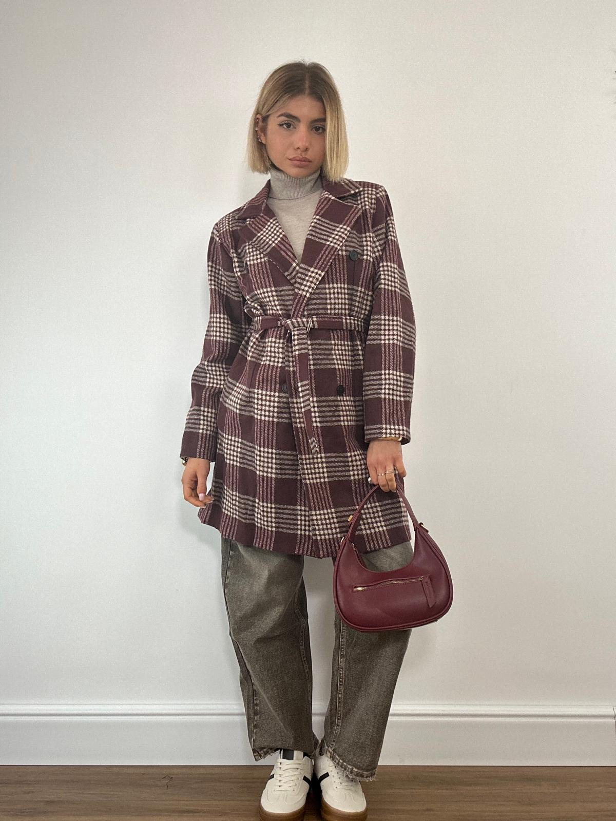 Cappotto a Quadri 0025 - Panna e Bordeaux