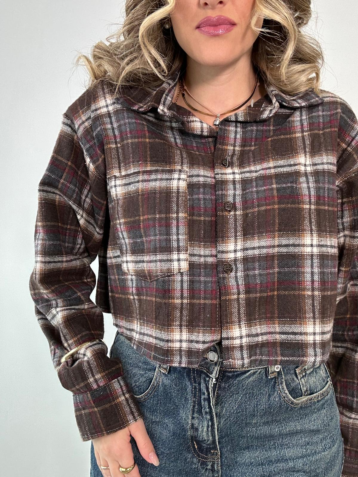 Camicia Scozzese crop 25735 - Marrone