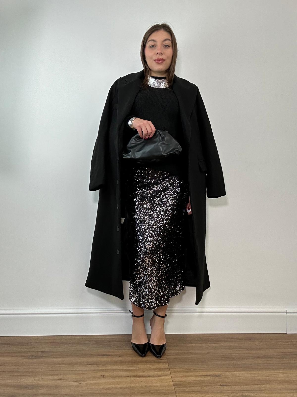 Gonna Longuette con Paillettes 6656 - Nero