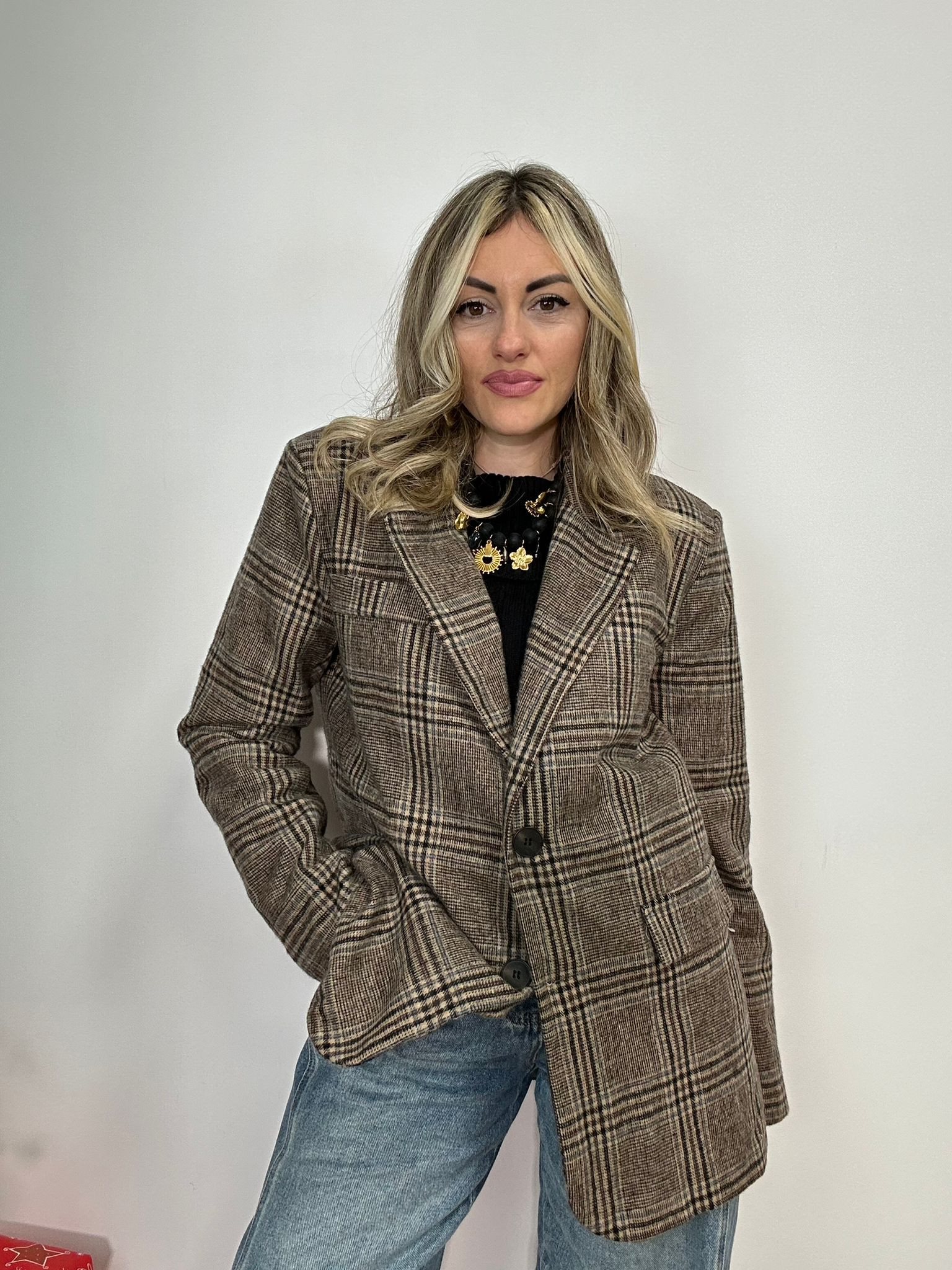 Blazer Scozzese 25752 - Beige Chiaro e Marrone