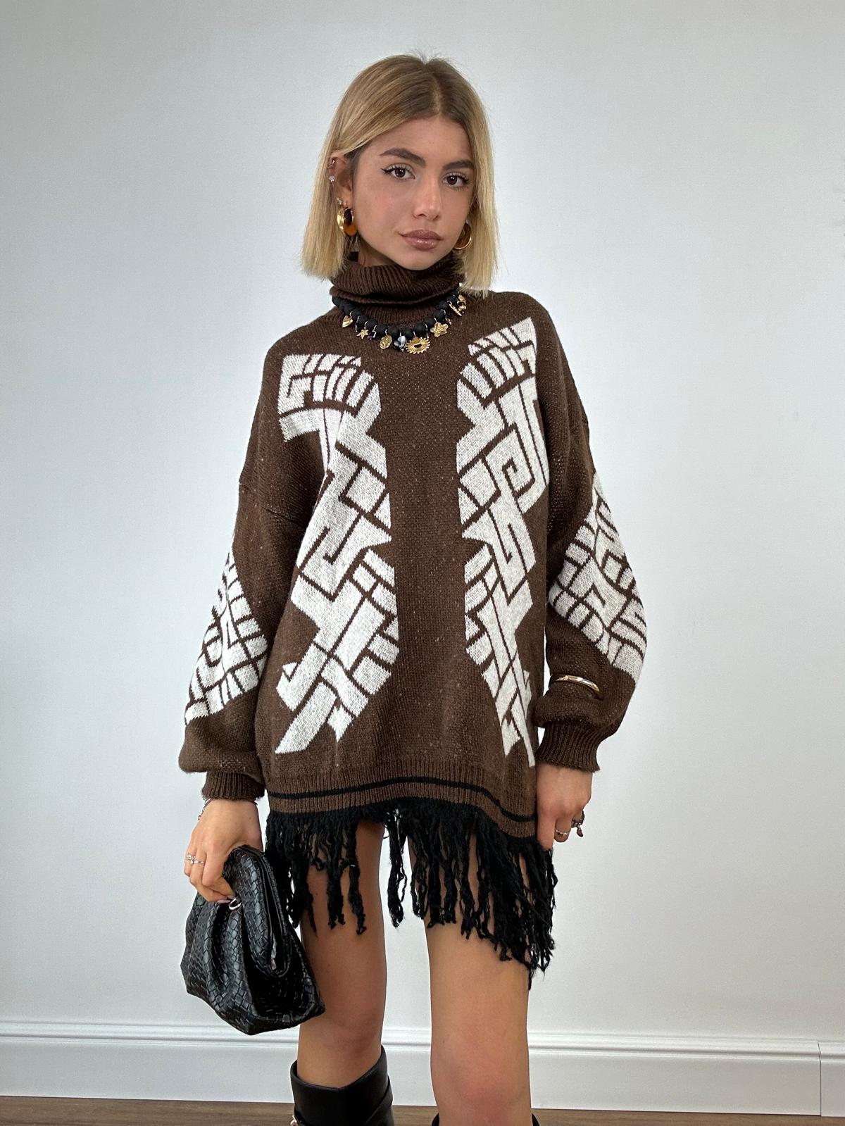 Abito con frange 25870 - Marrone