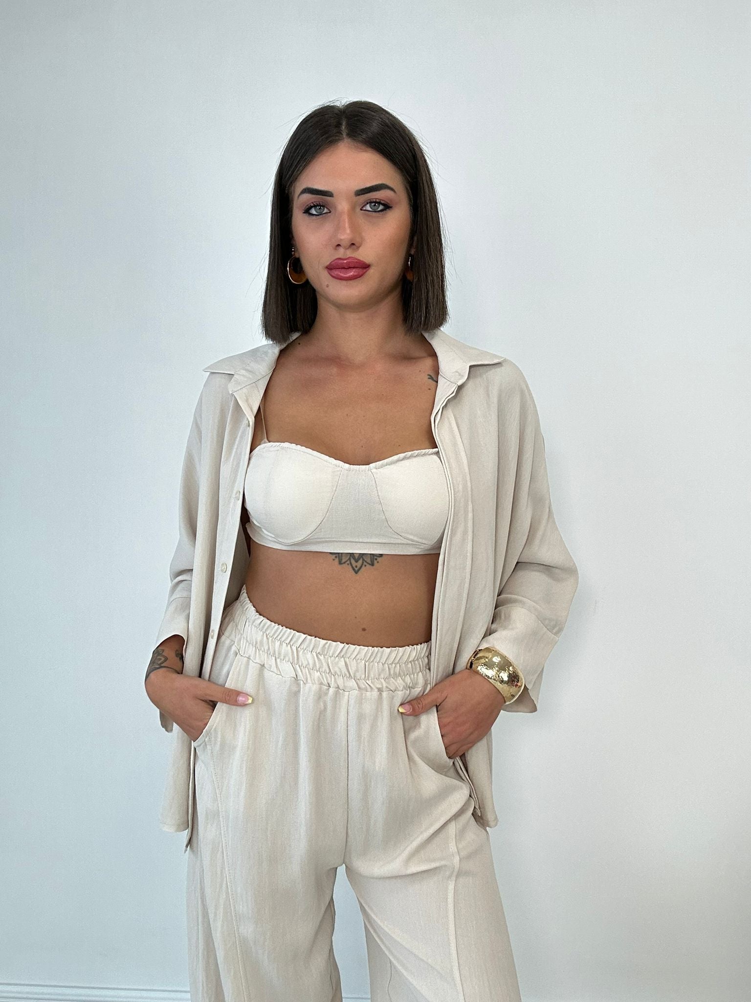 Coordinato Miami (Camicia + Top + Pantalone) Beige