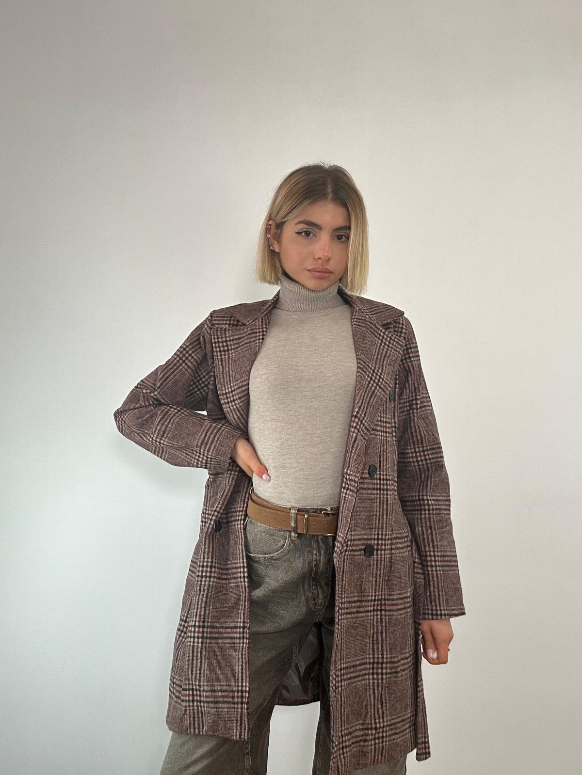 Cappotto a Quadretti 0025 - Bordeaux e Nero