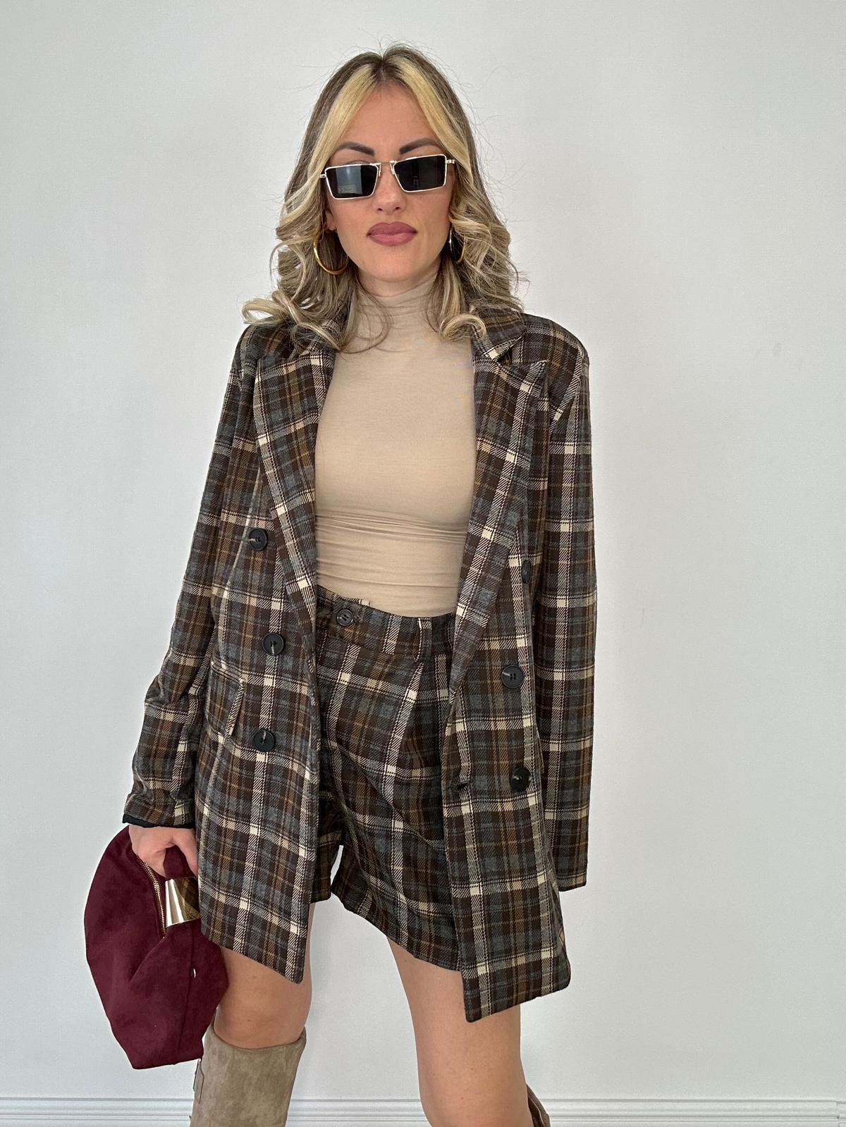 Coordinato M13368 (Blazer + Pantaloncino) Marrone e Beige