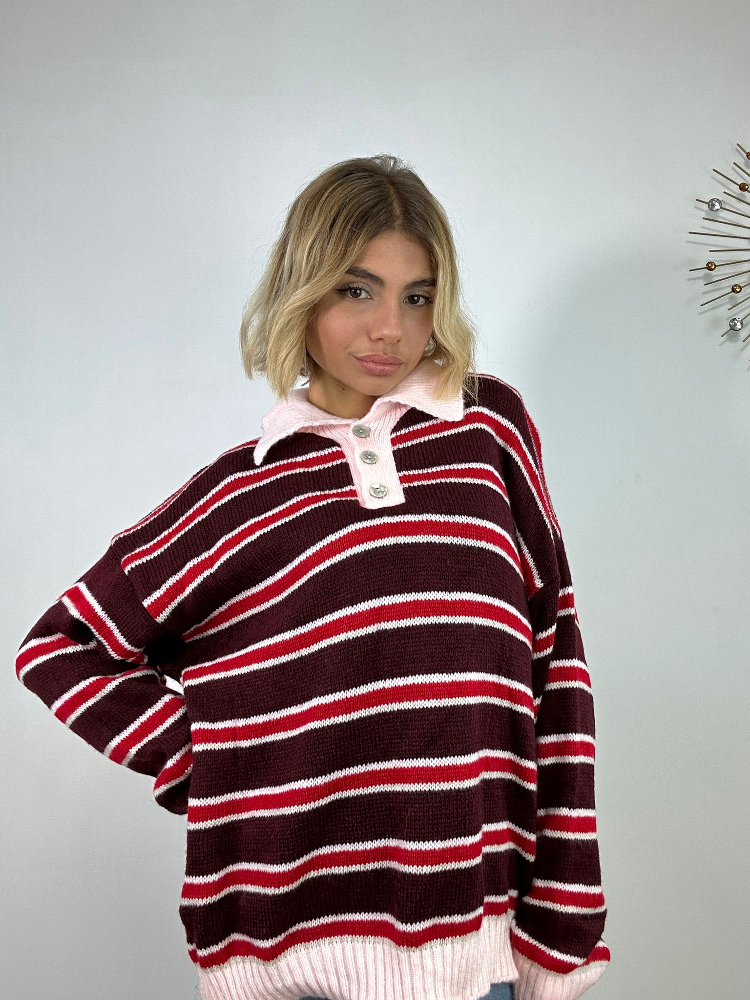 Maglione 33829 - Bordeaux e Rosso