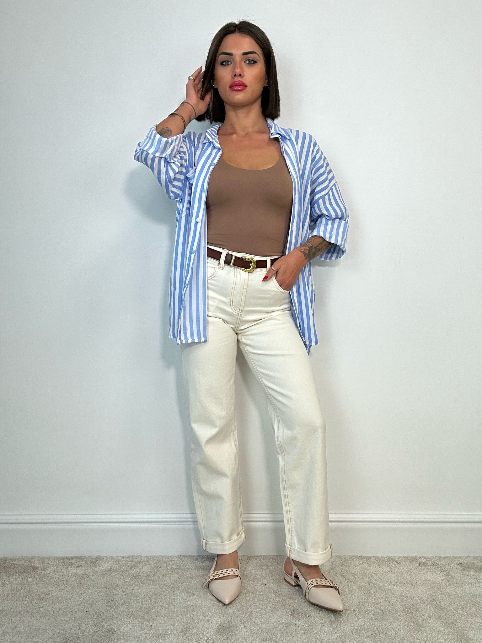 Camicia a righe - Celeste