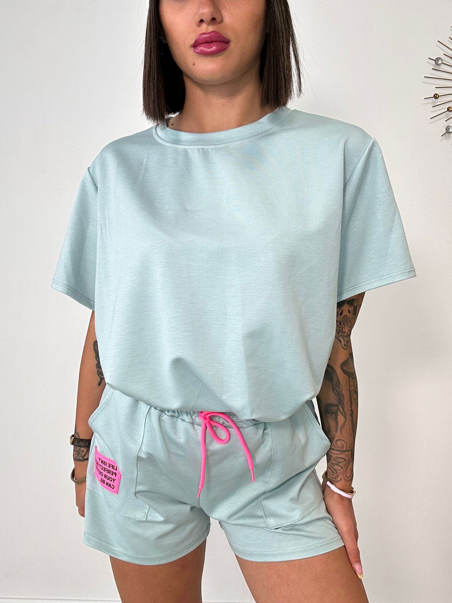 Coordinato sportivo ( Pantaloncino + T-Shirt ) - Verde salvia