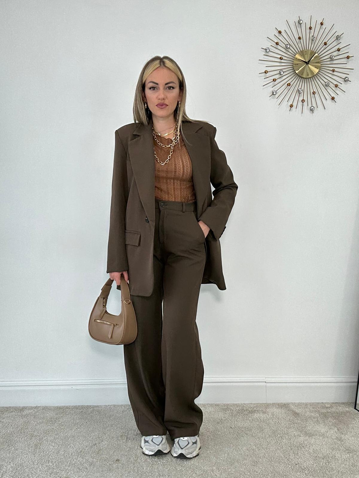 Blazer Pantalone Marrone Outfit Marrone Completo Lana Pantaloni