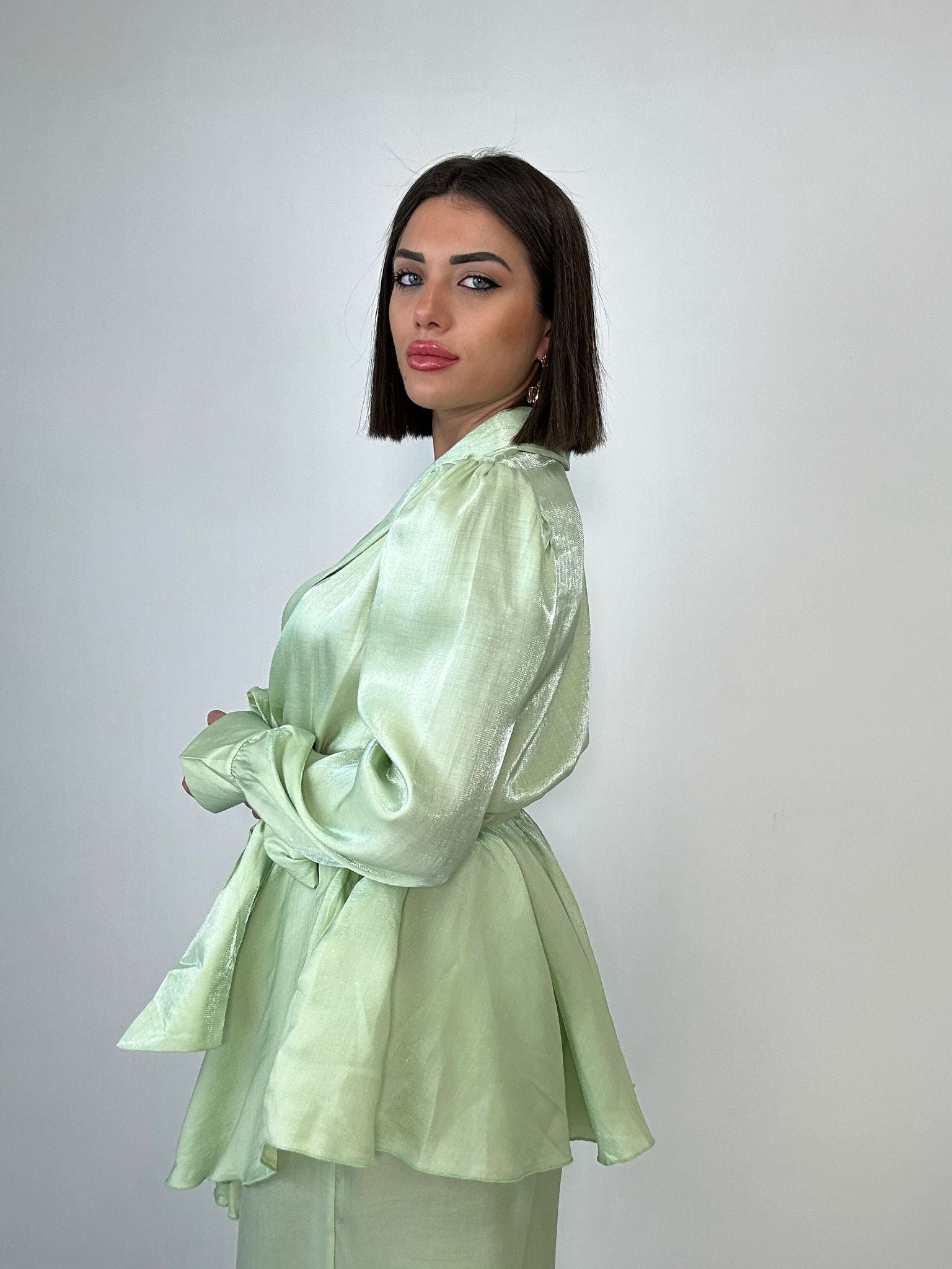 Coordinato Satinato (Blusa + Pantalone) Verde