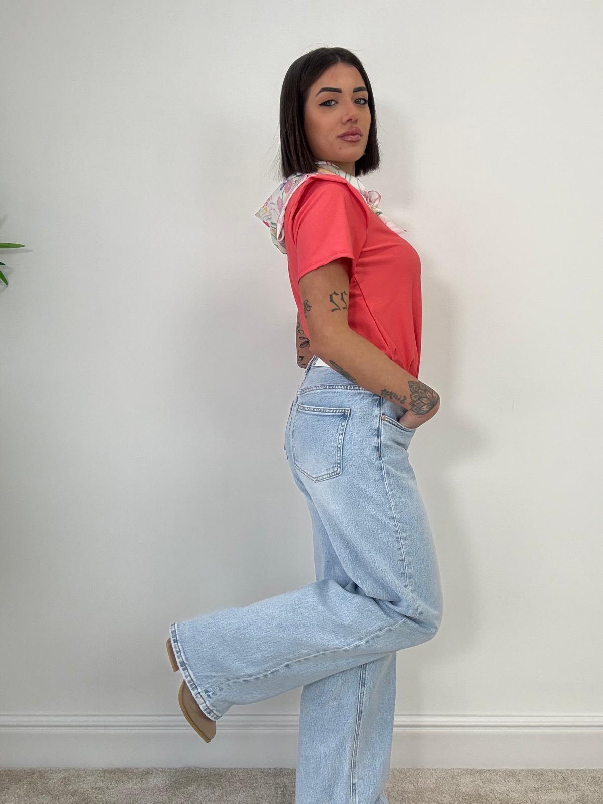 Jeans con foulard a palazzo - Lavaggio chiaro