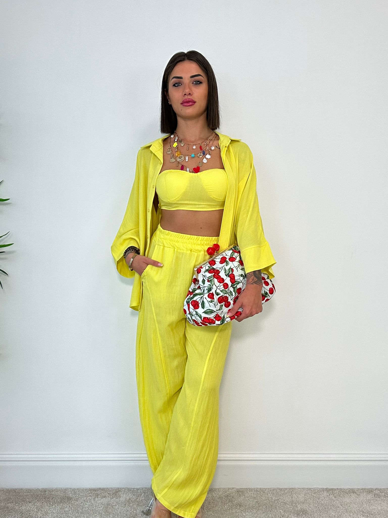 Coordinato Miami (Camicia + Top + Pantalone) Giallo