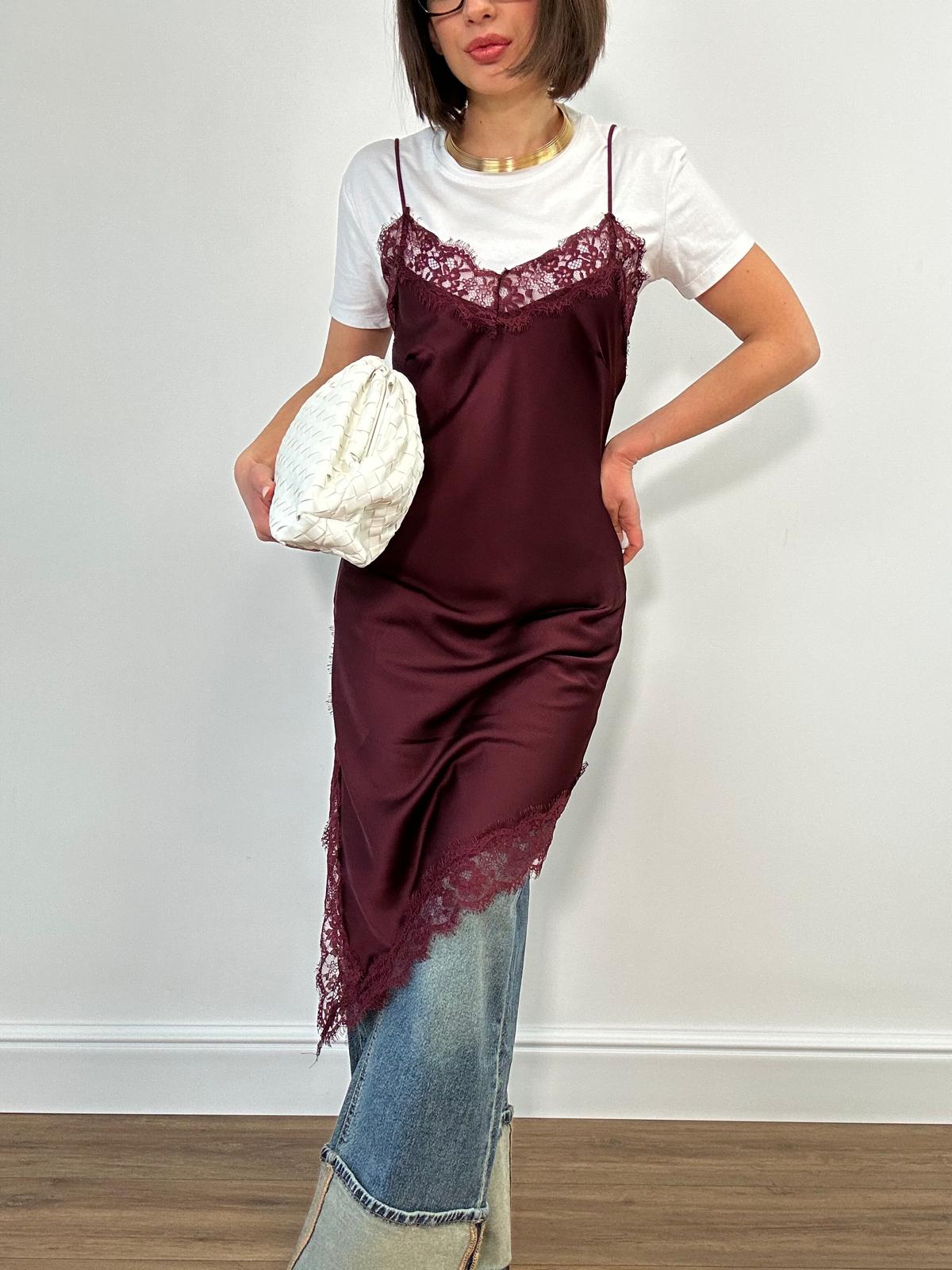 Abito con ricamo in piazzo 7895 - Bordeaux