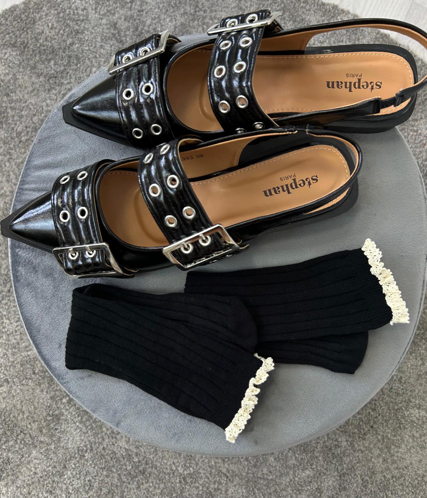 Chaussettes à dentelle blanche - Noir