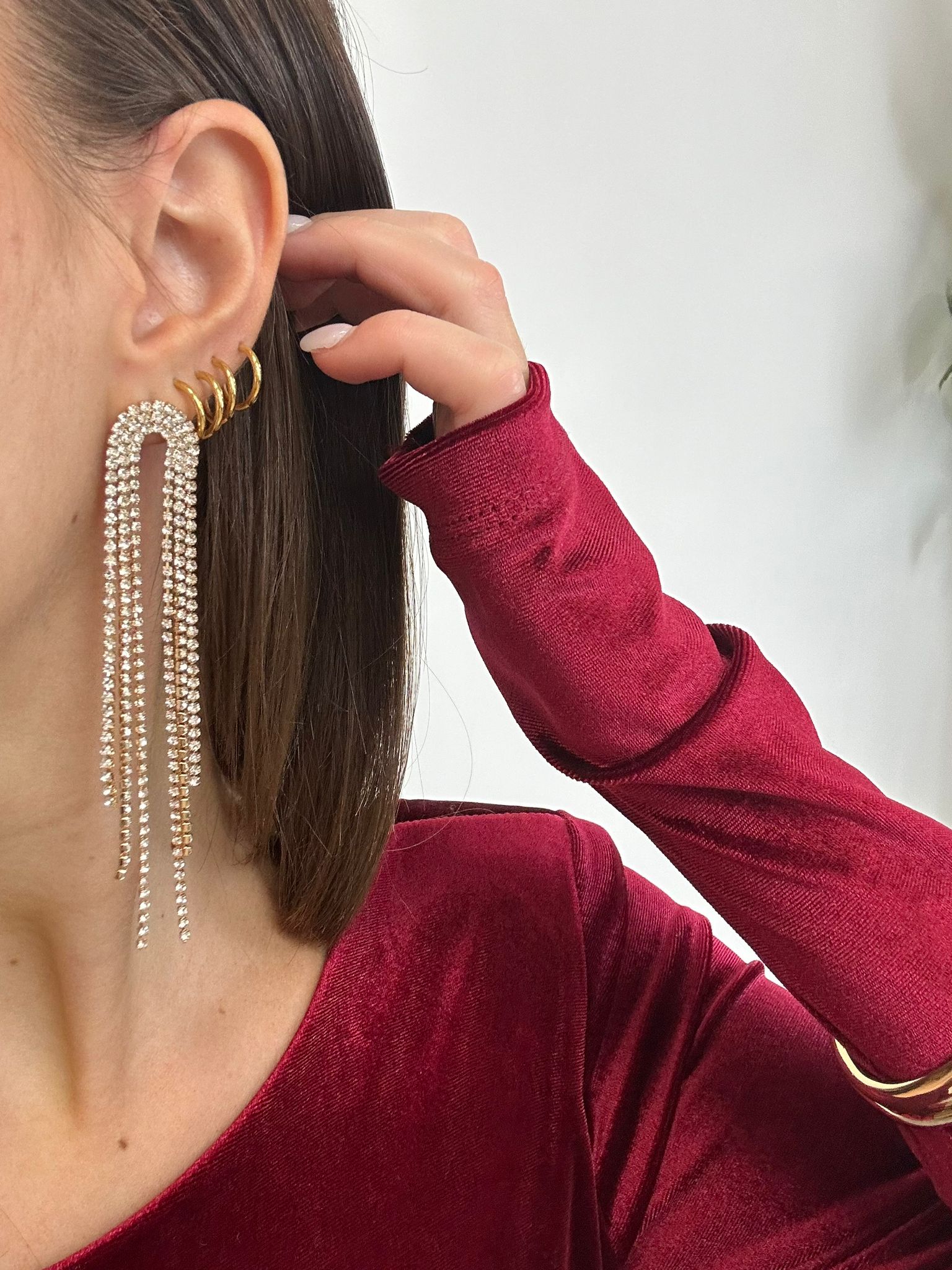 Boucles d'oreilles pendantes avec fils - Doré