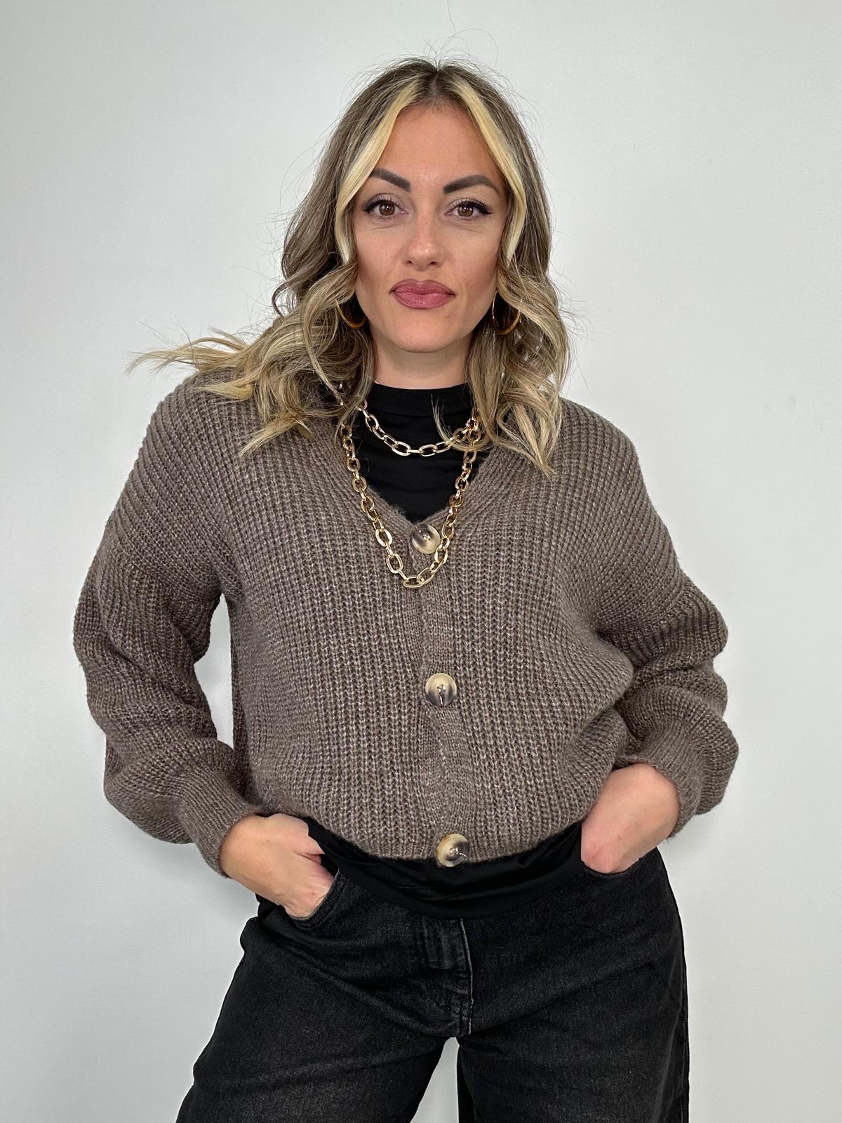 Cardigan 1276 con bottoni - Fango