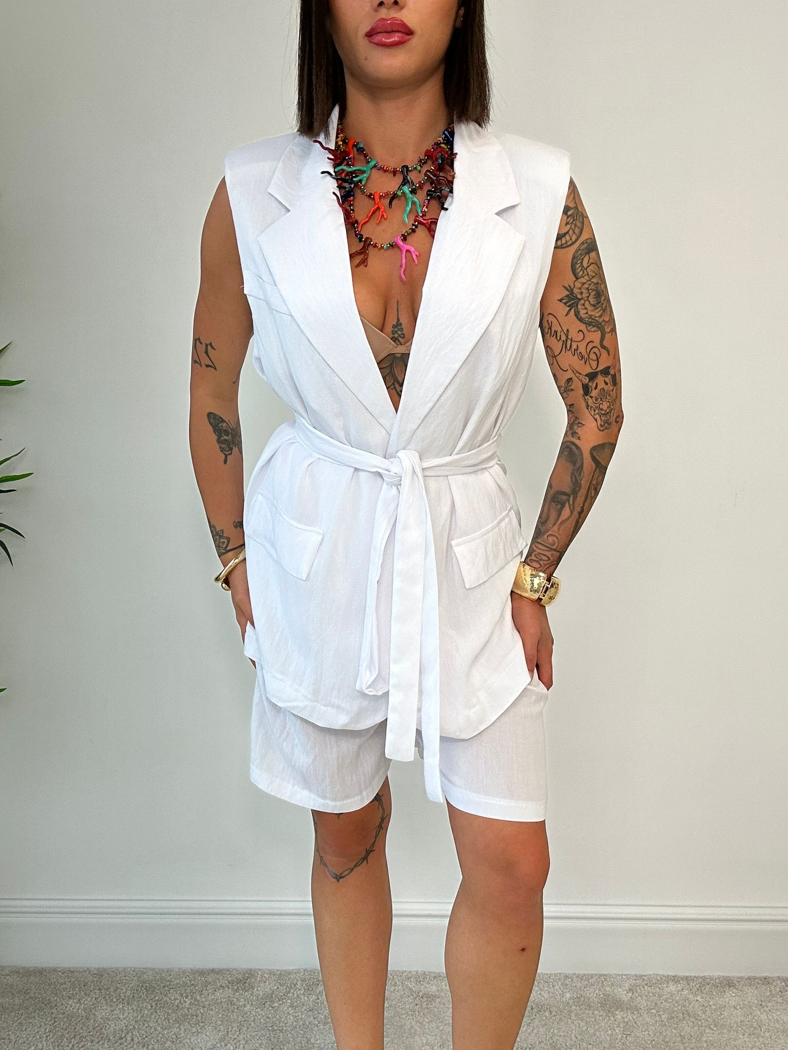 Coordinato Tropea (Blazer Smanicato + Bermuda) Bianco
