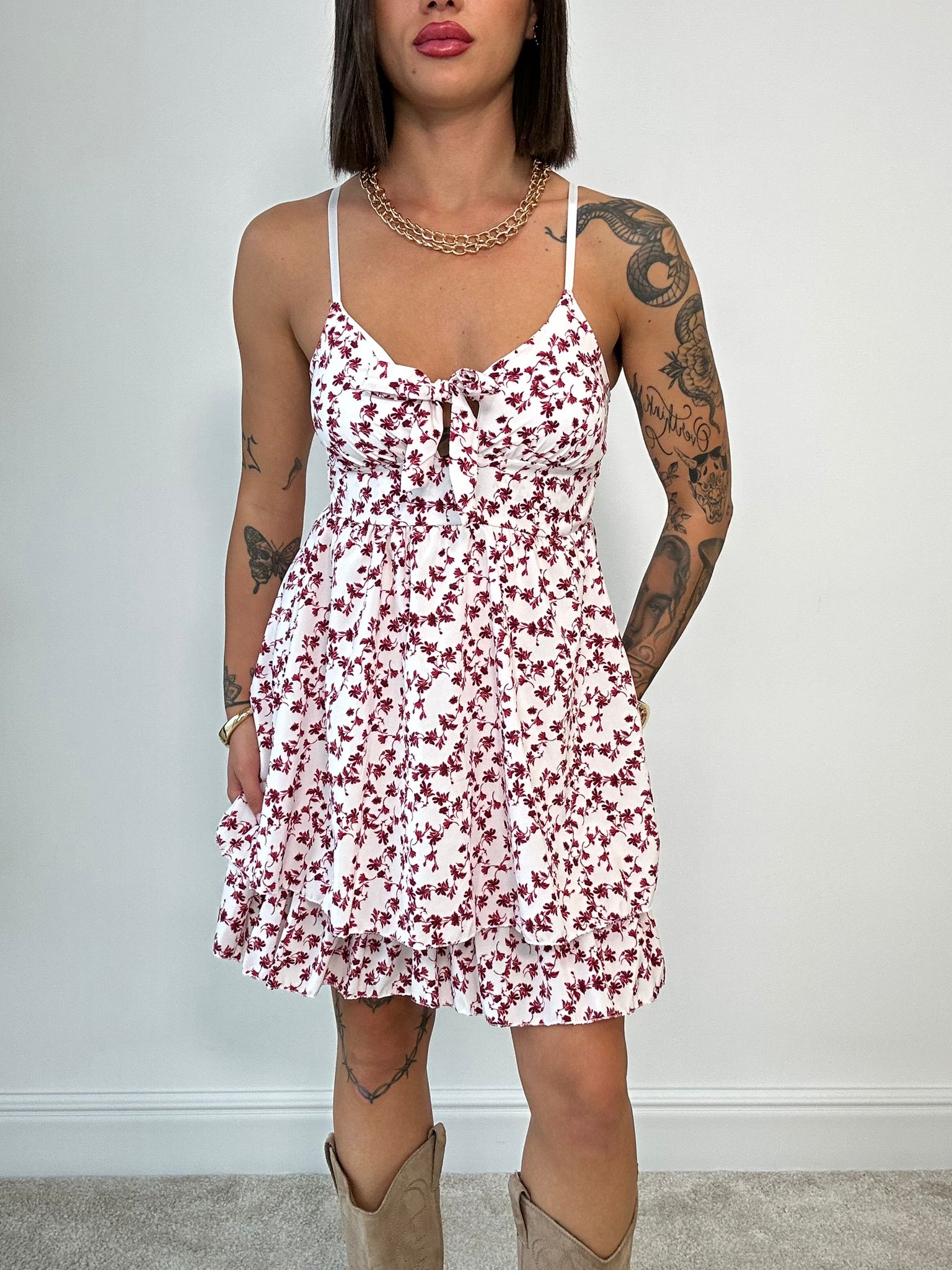 Abito Floreale con coppe - Magenta