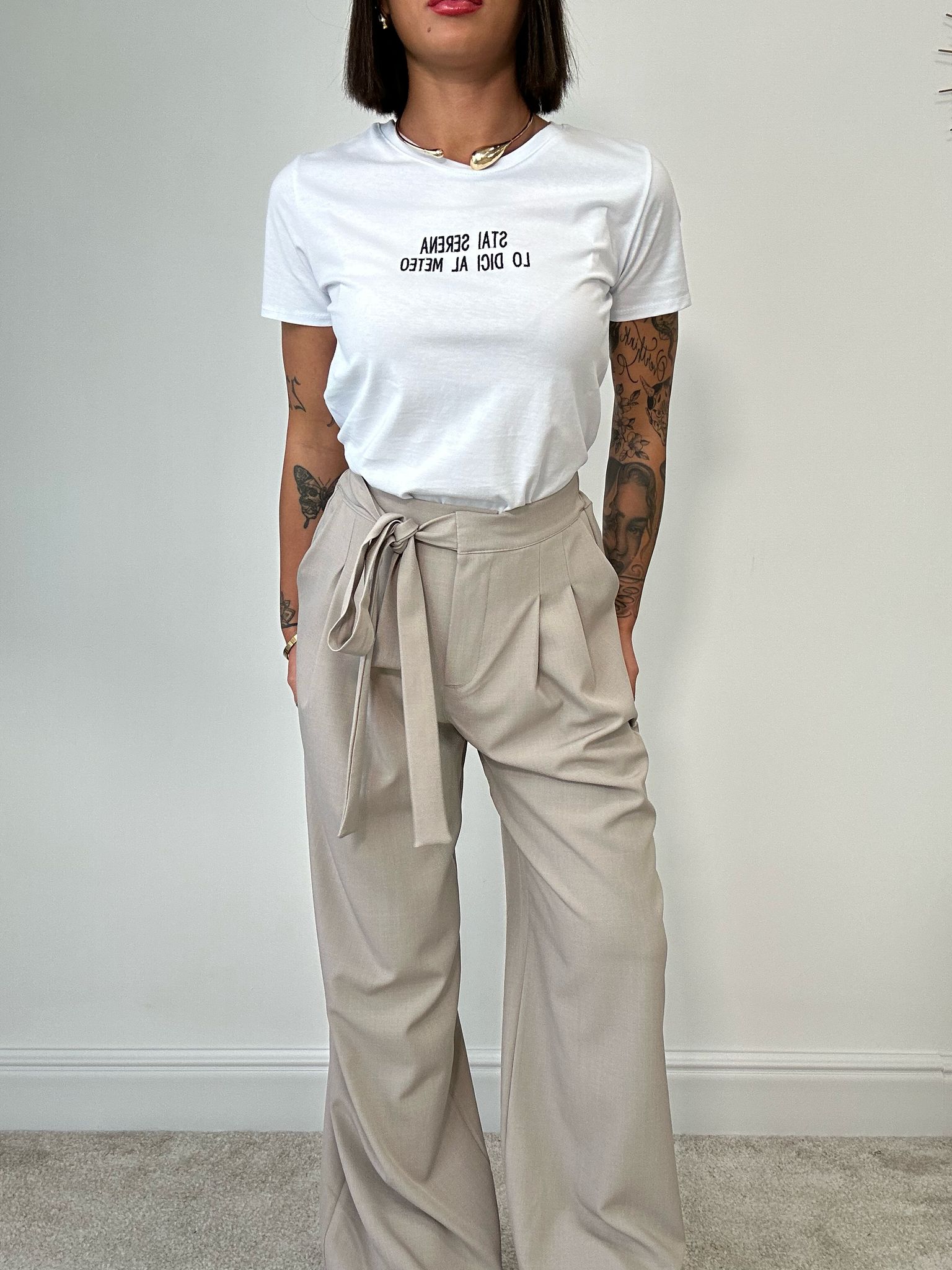 Pantalone con laccetto - Beige