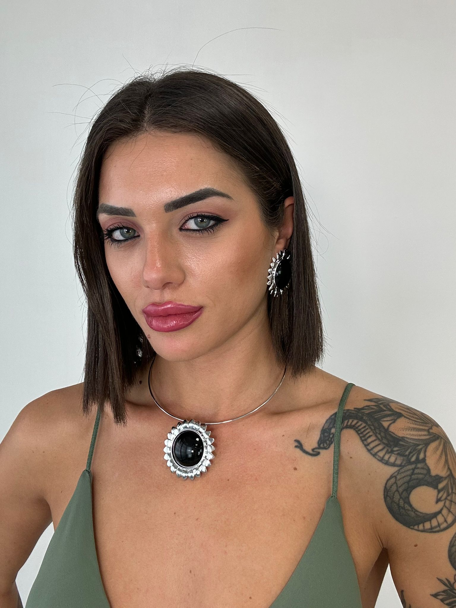 Collana + Orecchini Sole - Argento Pietra Nera
