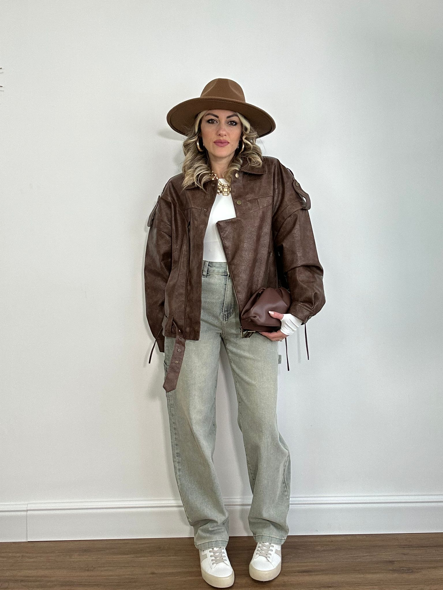 Giacca in ecopelle 6685 - Marrone