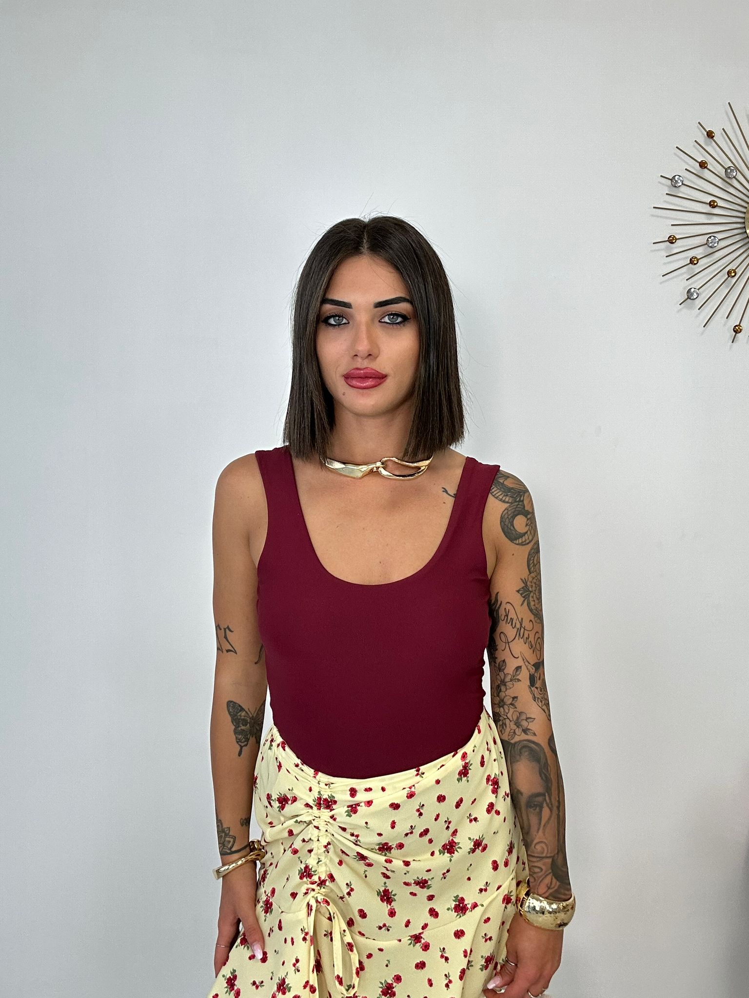 Body con coppe scollo rotondo - Bordeaux