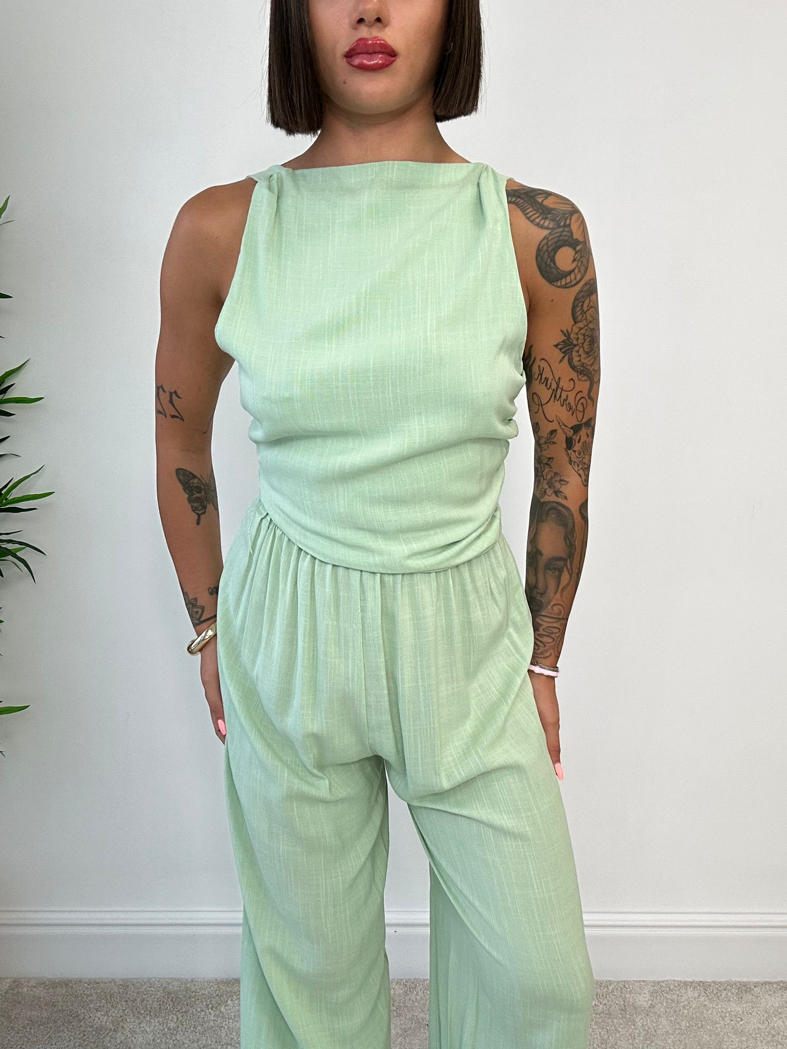 Coordinato Simona (Top + Pantalone) Verde Chiaro