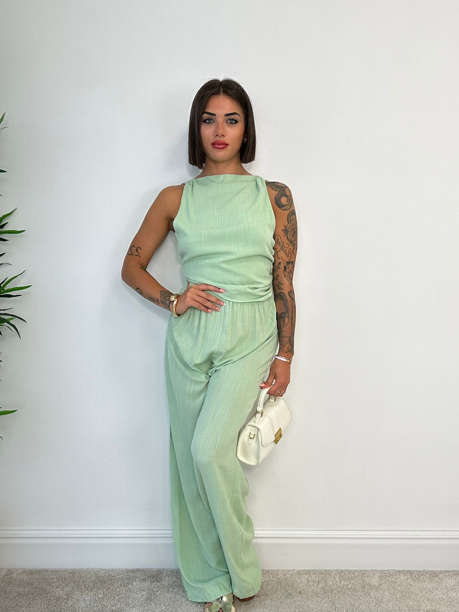 Coordinato Simona (Top + Pantalone) Verde Chiaro
