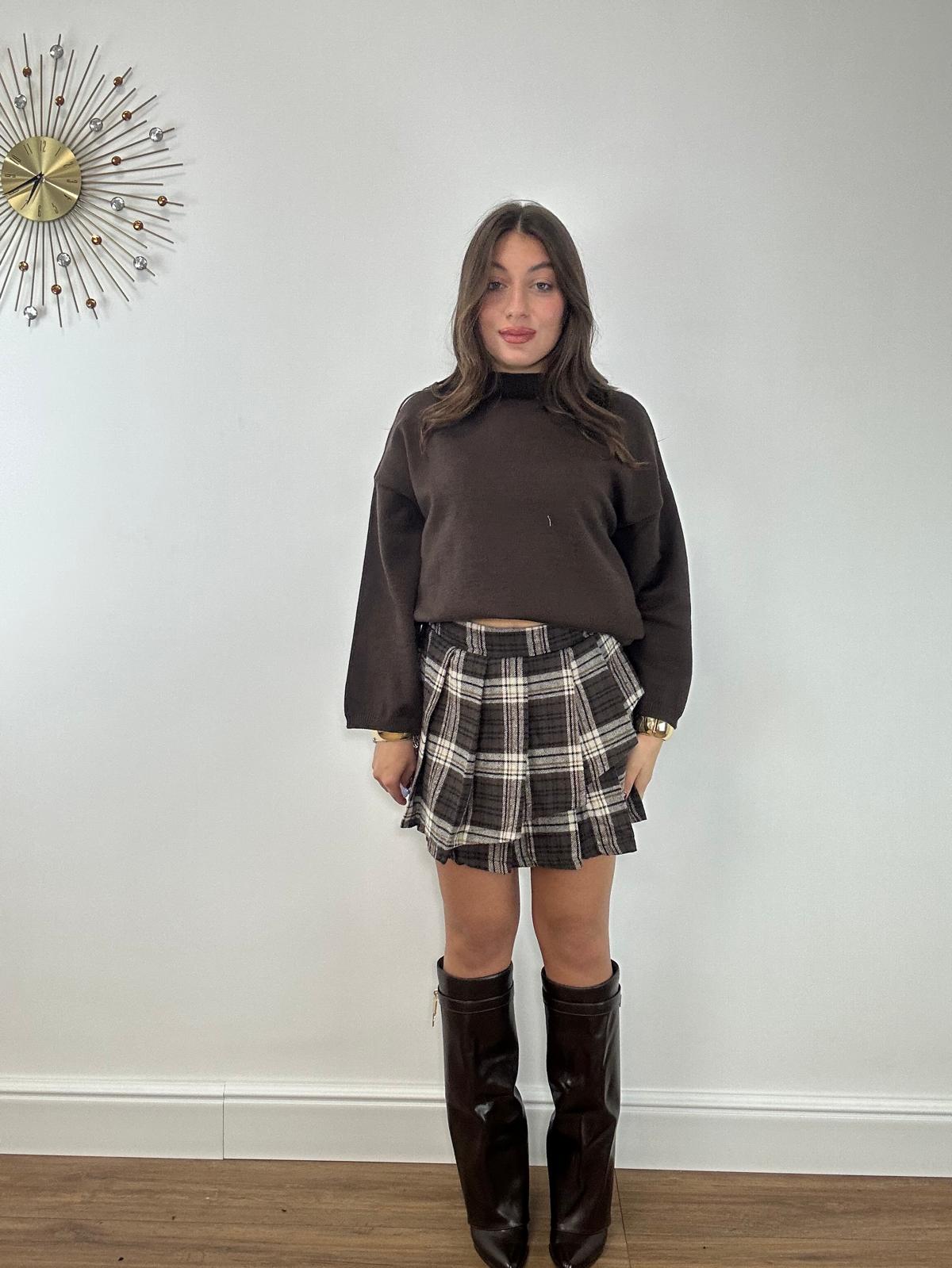 Gonna a quadri 25755 - Marrone e Beige