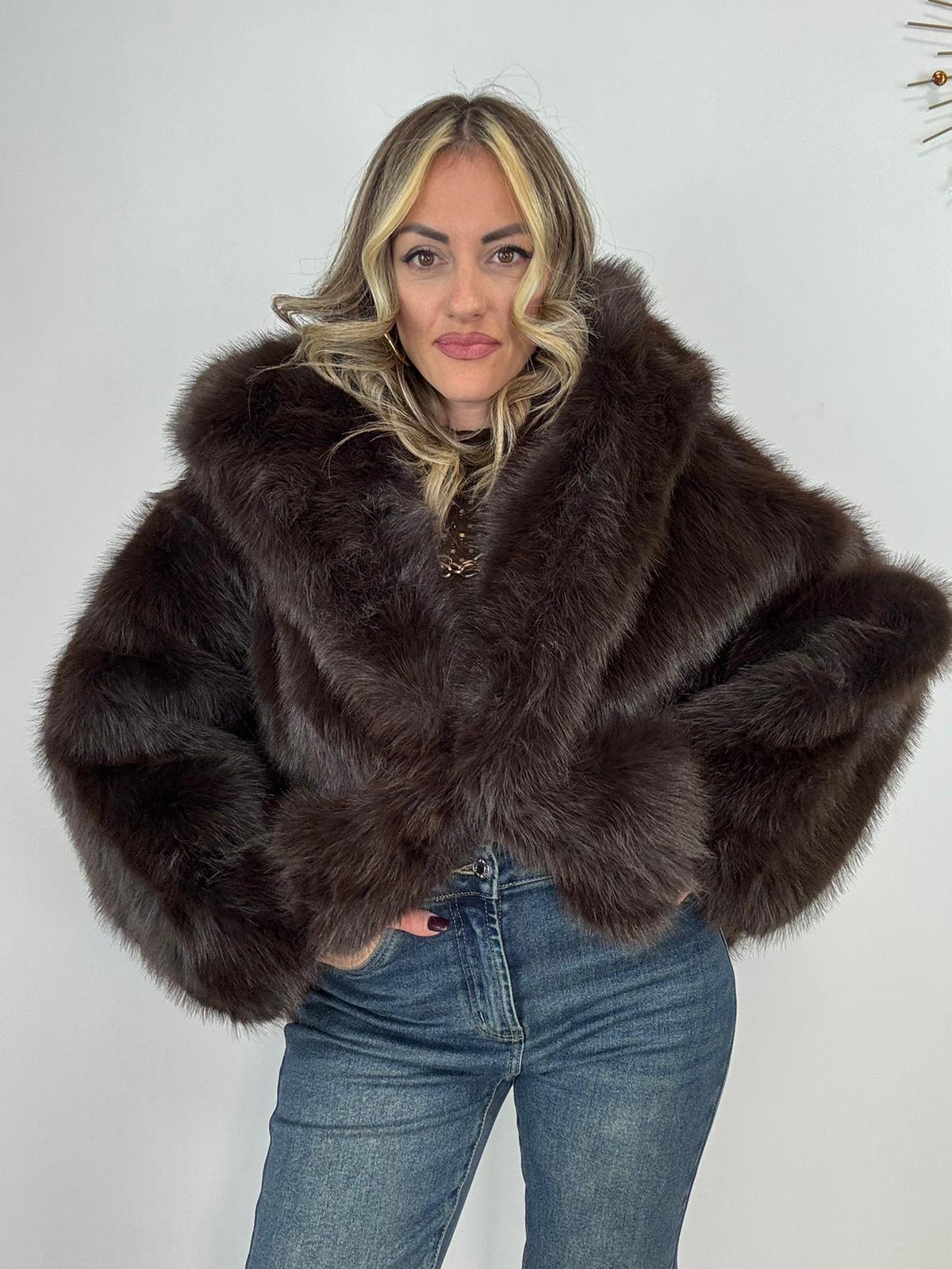 Cappotto in eco pelliccia PJ121 - Marrone