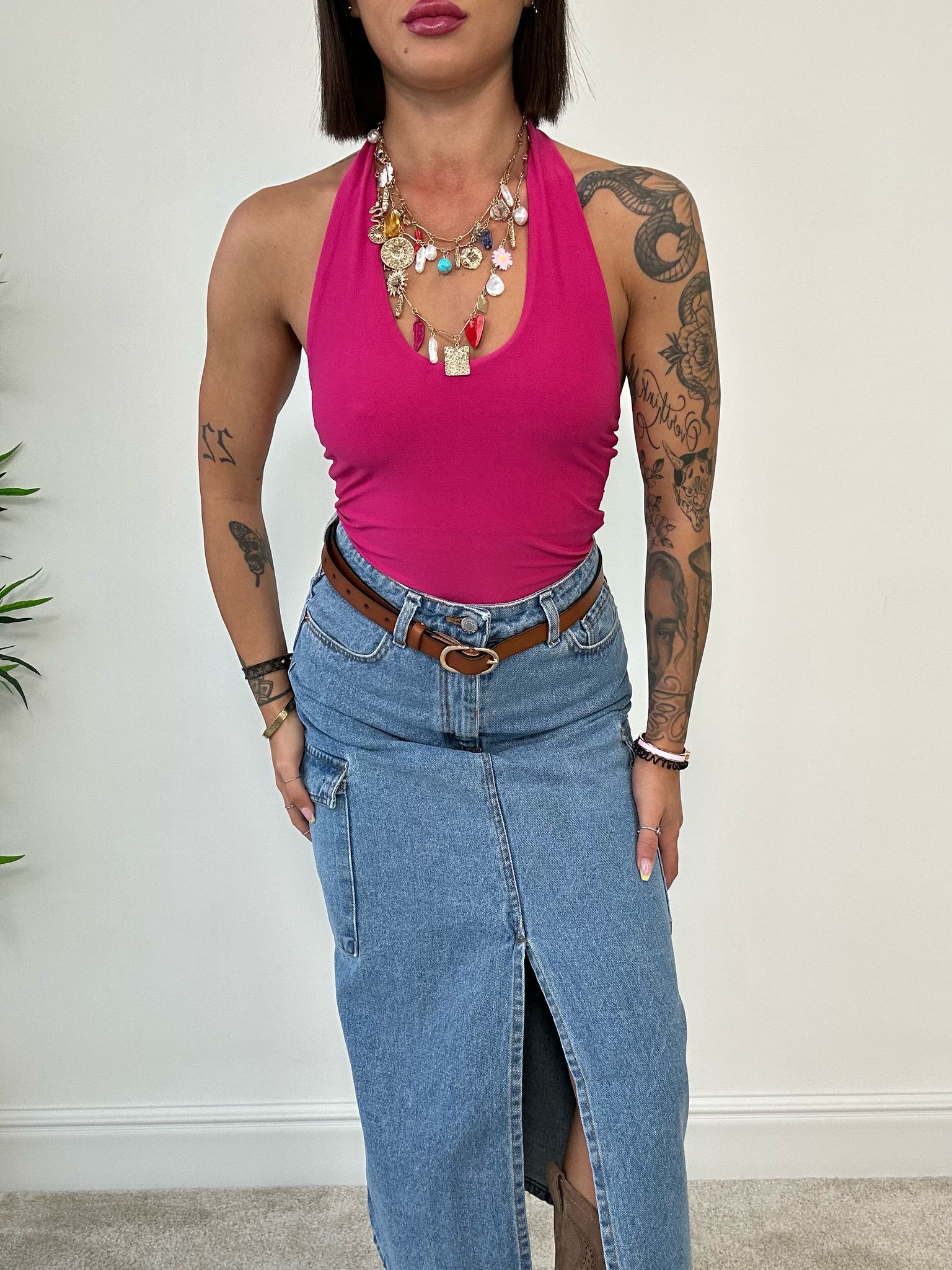 Body scollo retro - Fucsia