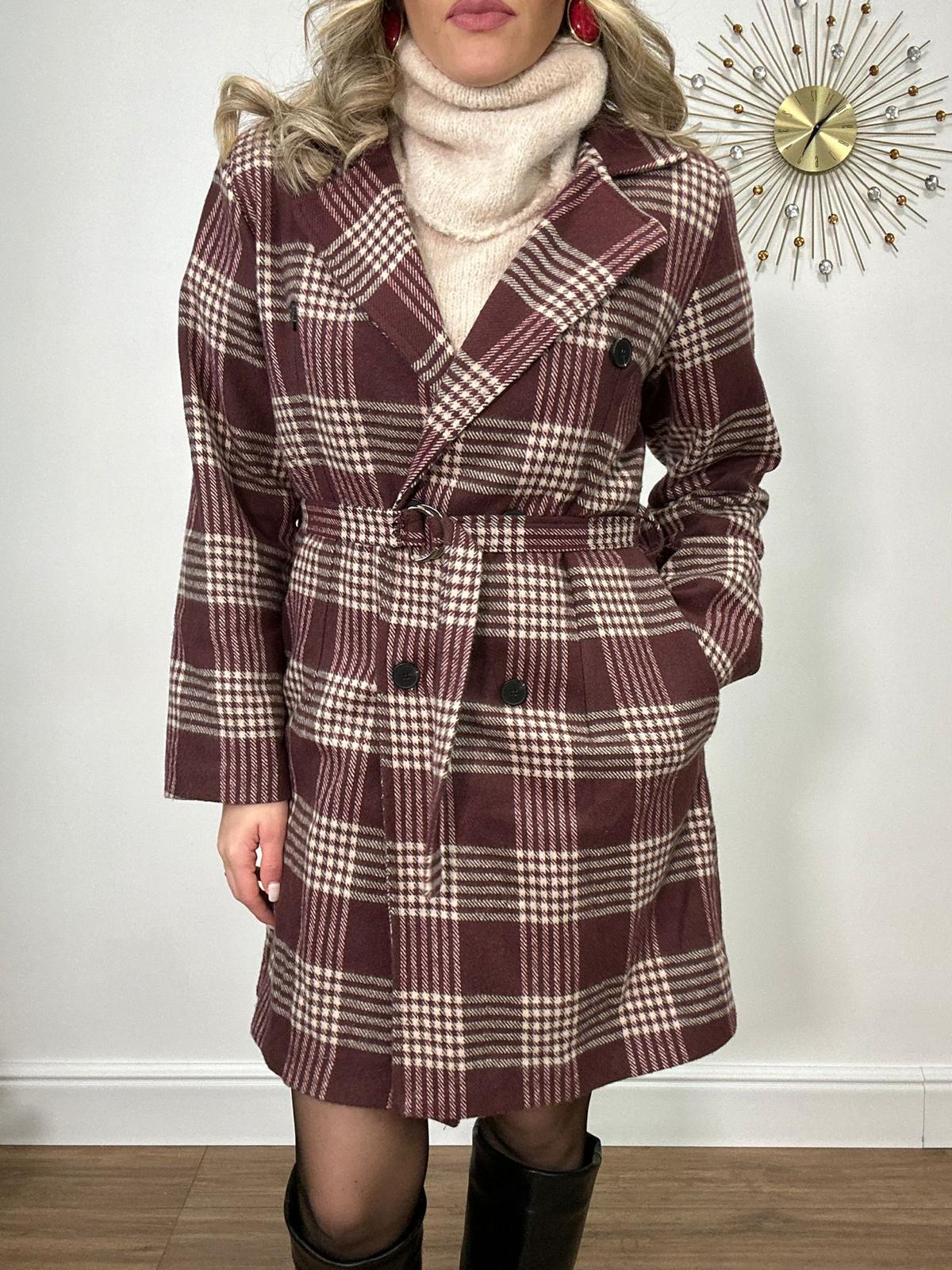 Cappotto a Quadri 0025 - Panna e Bordeaux