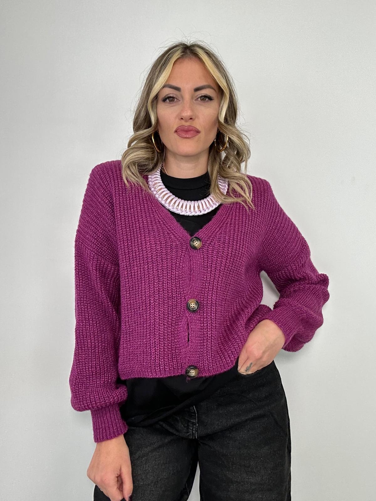 Cardigan 1276 con bottoni - Magenta