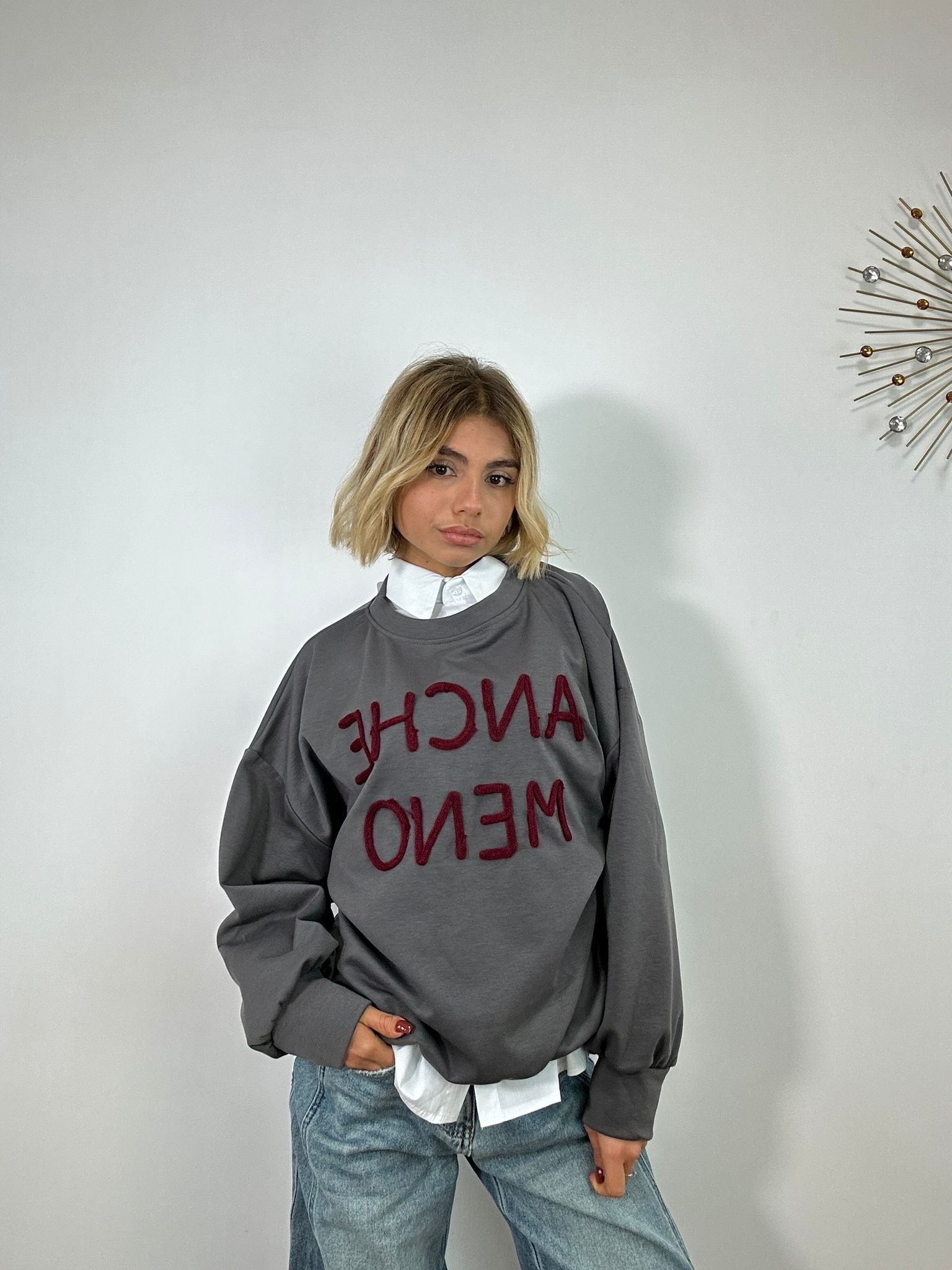 Felpa "Anche Meno" M6023 - Grigio