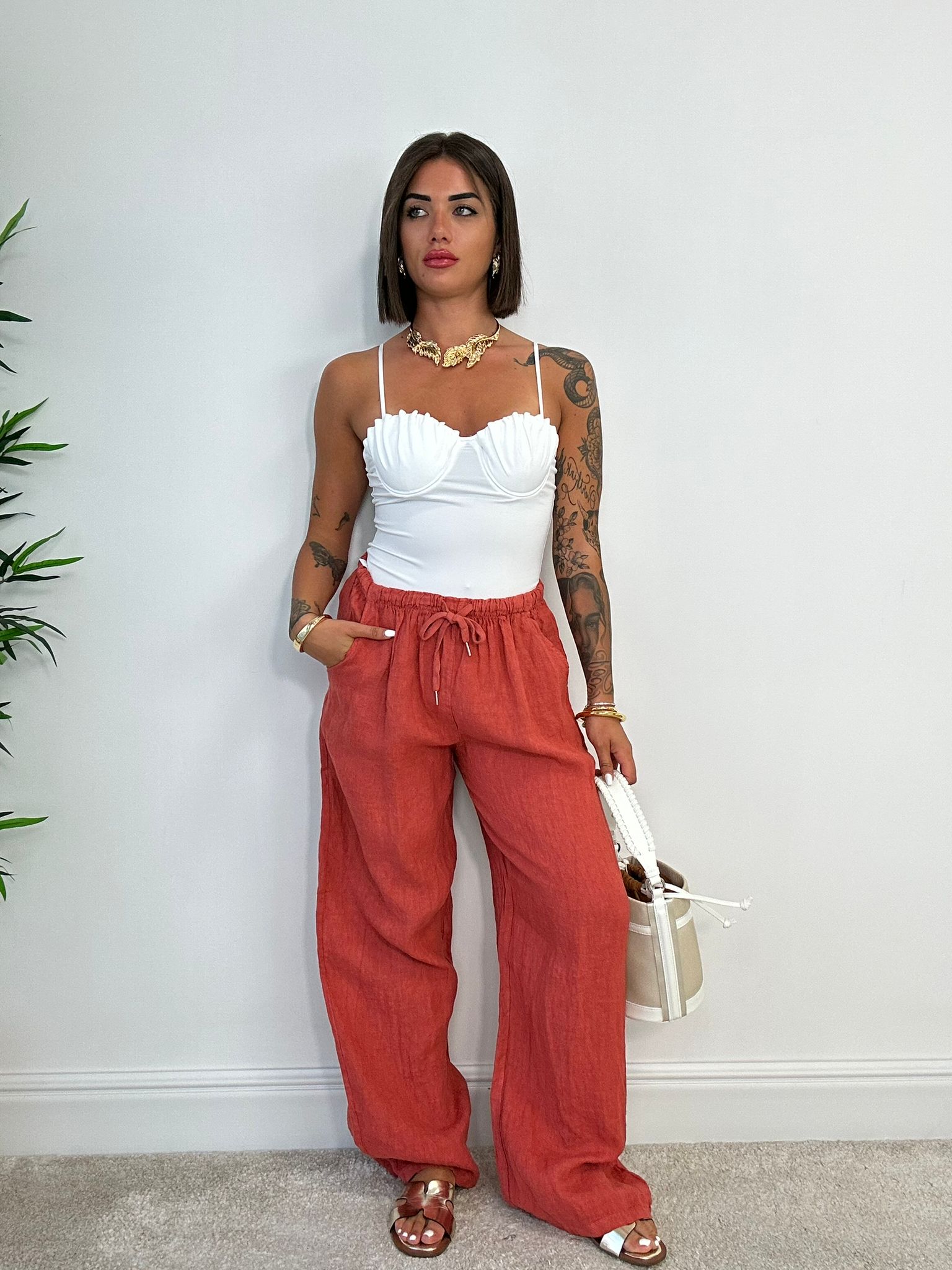 Pantalone In Lino - Salmone