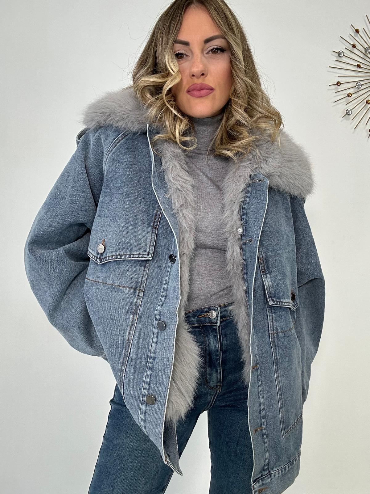 Giacca di jeans con ecopelliccia 6373