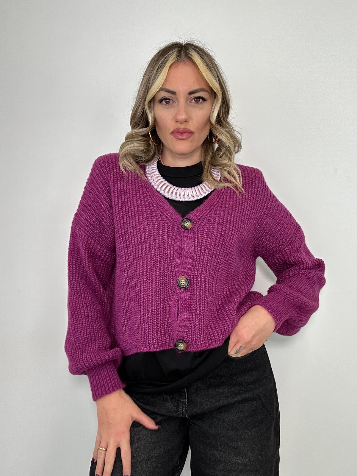 Cardigan 1276 con bottoni - Magenta